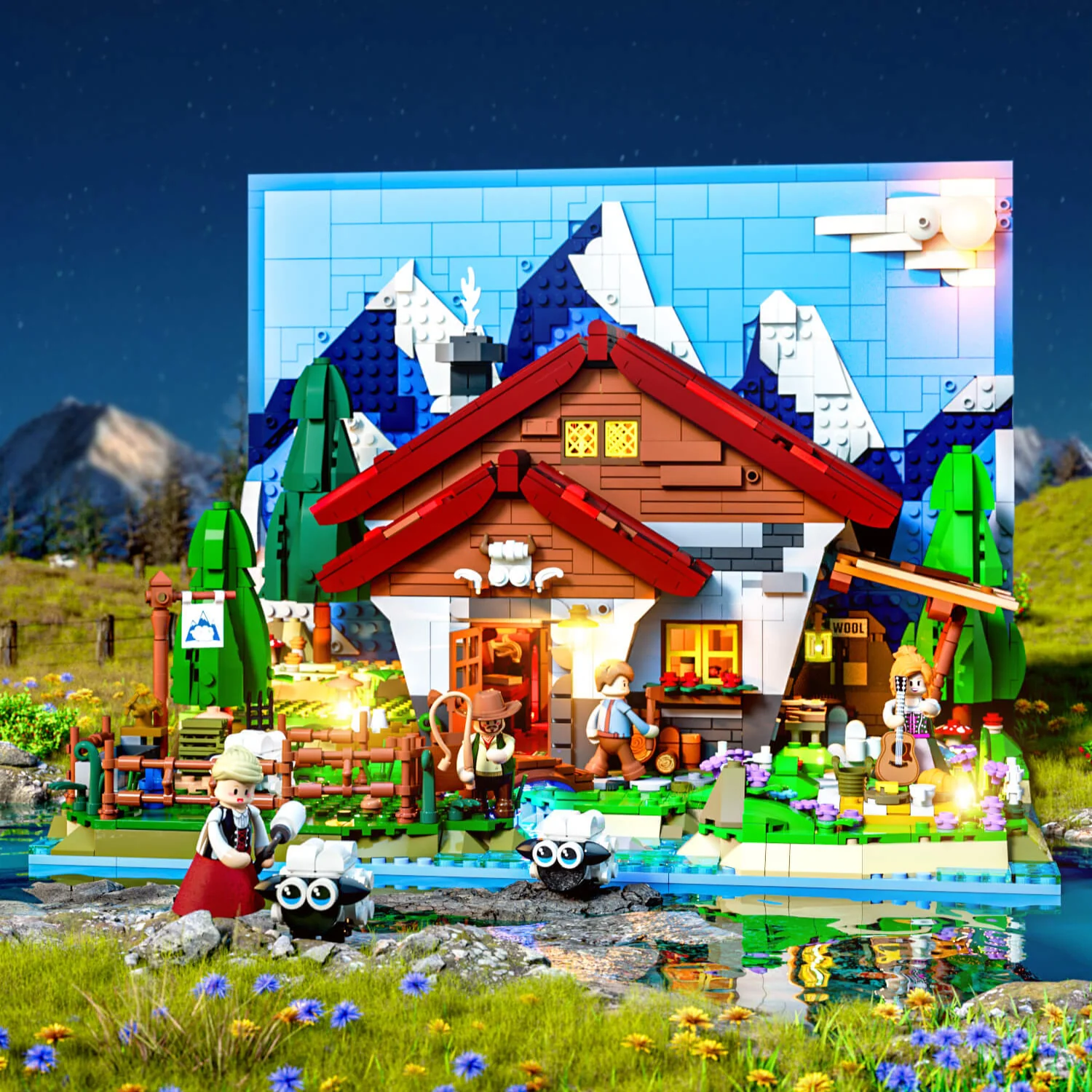 Shepherd's Cottage Alpine Pasture Building Set with LED Lights