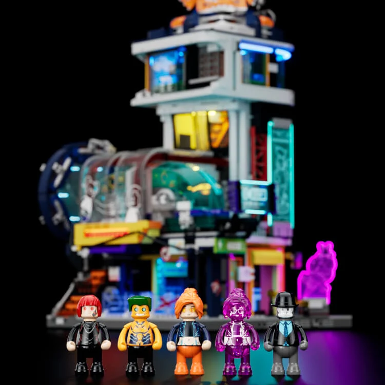 Floating Train Station Cyberpunk Building Set with LED Lights