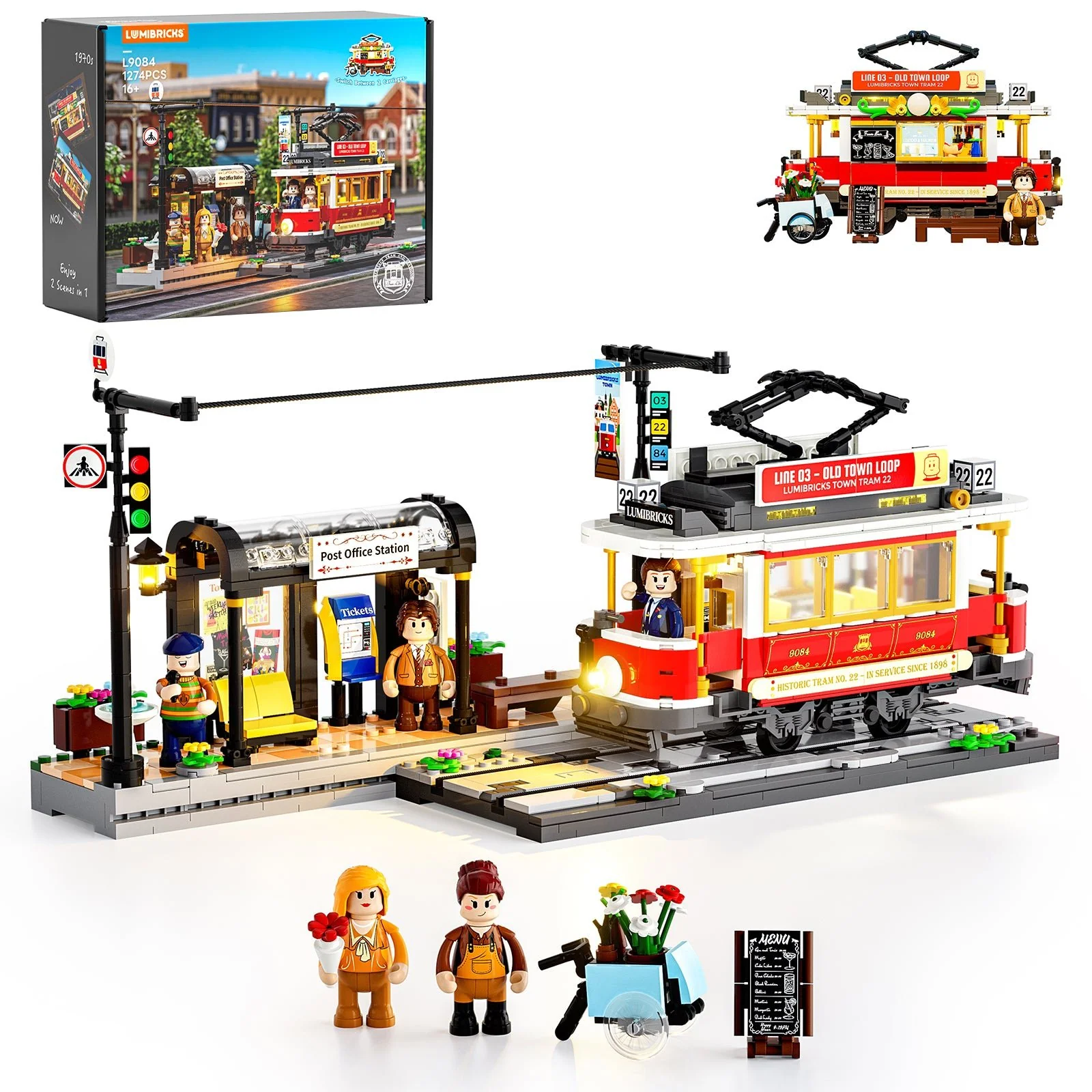 Heritage Tram and Station Building Set with Nine Lights