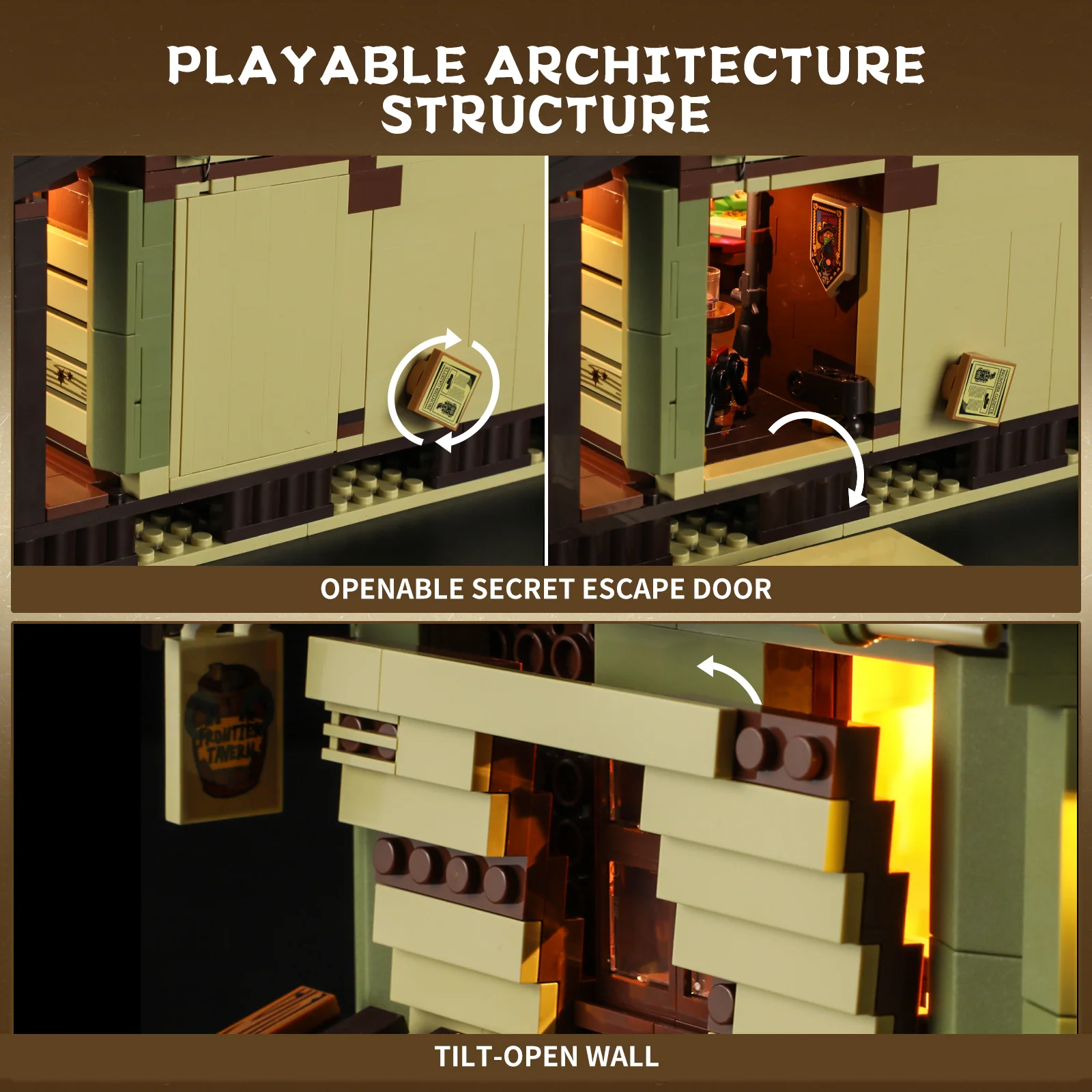 Western Saloon Building Block Set with 3 Minifigures and Lights