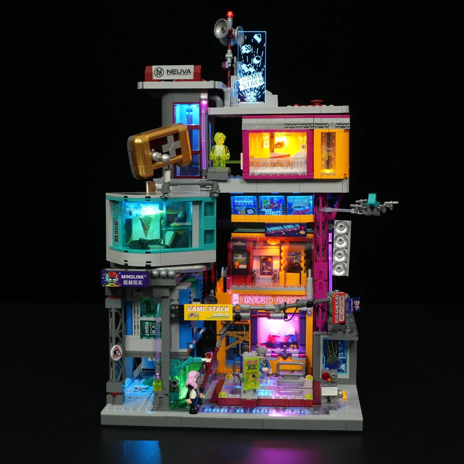 Game Stack L9095 Cyberpunk Entertainment District Building Set with Neon Lights