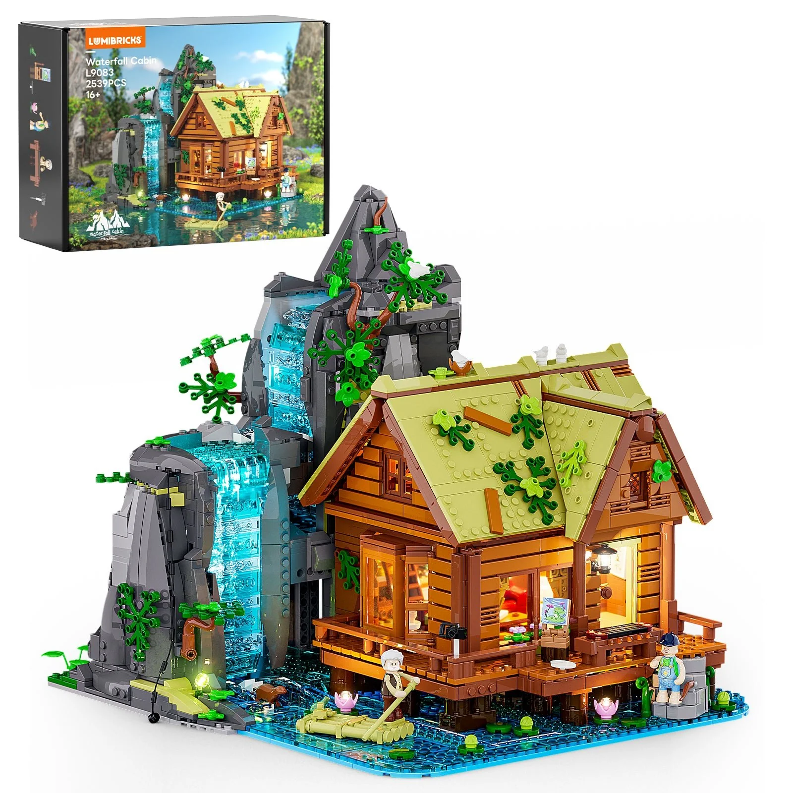 Waterfall Cabin L9083 Retro House Building Set with Lights