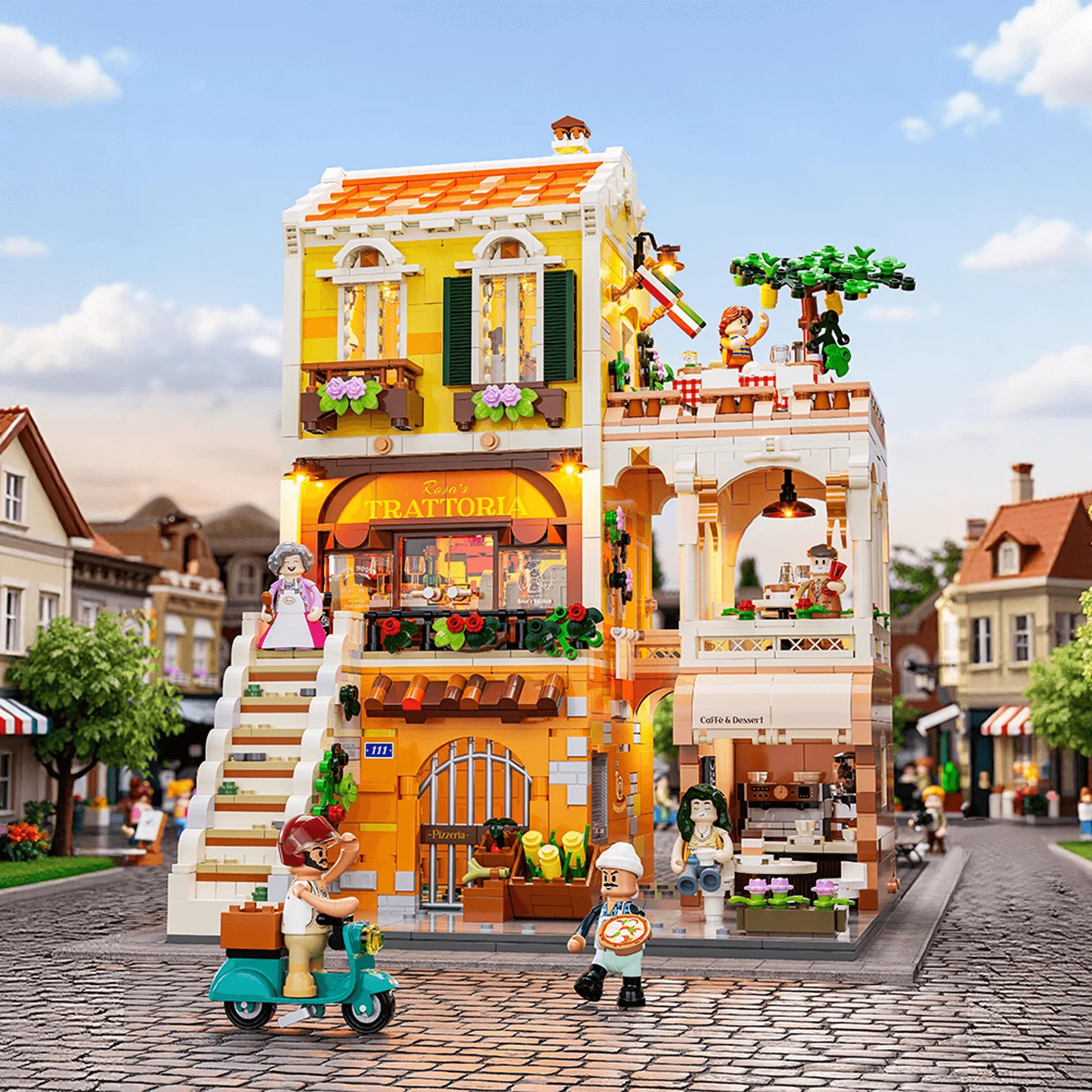 Italian Homestyle Restaurant Modular Street Building Set for Display