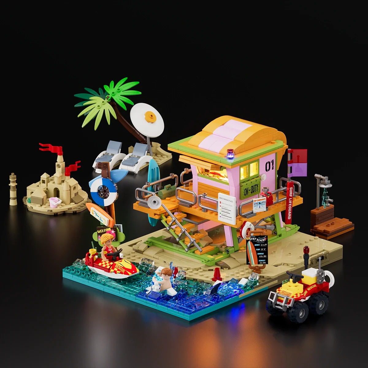 Beach Lifeguard Tower Building Set with Pastel Miami Beach Design