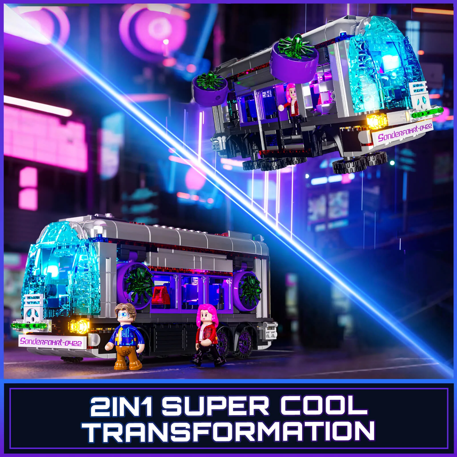 Future Bus Cyberpunk Building Set with Neon Lights