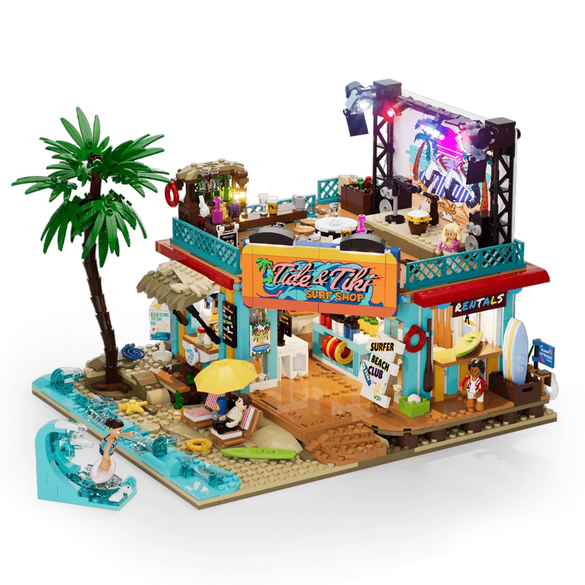 Lumibricks Surf Shop Beach Building Set with Stage and Lights