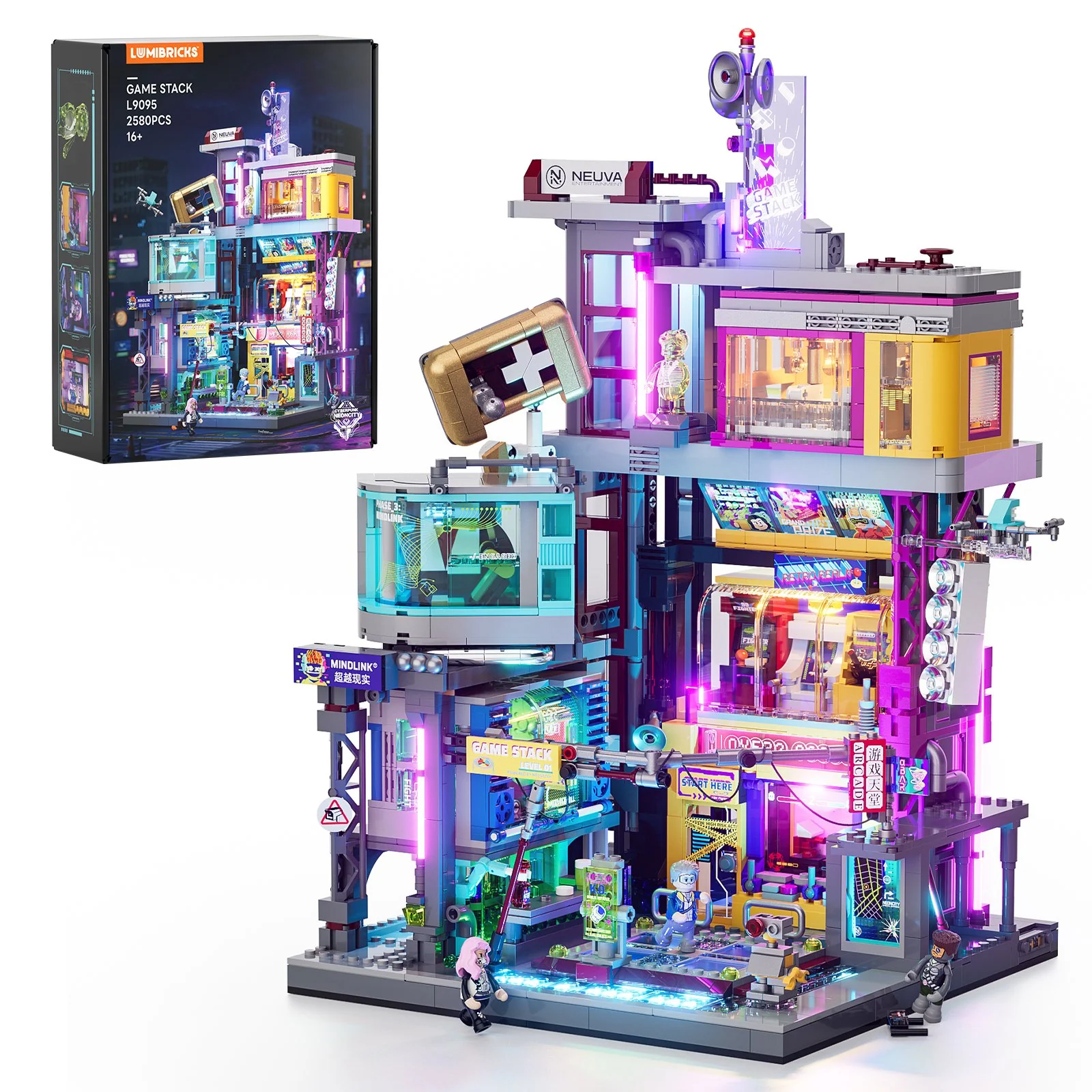 Game Stack L9095 Cyberpunk Entertainment District Building Set with Neon Lights