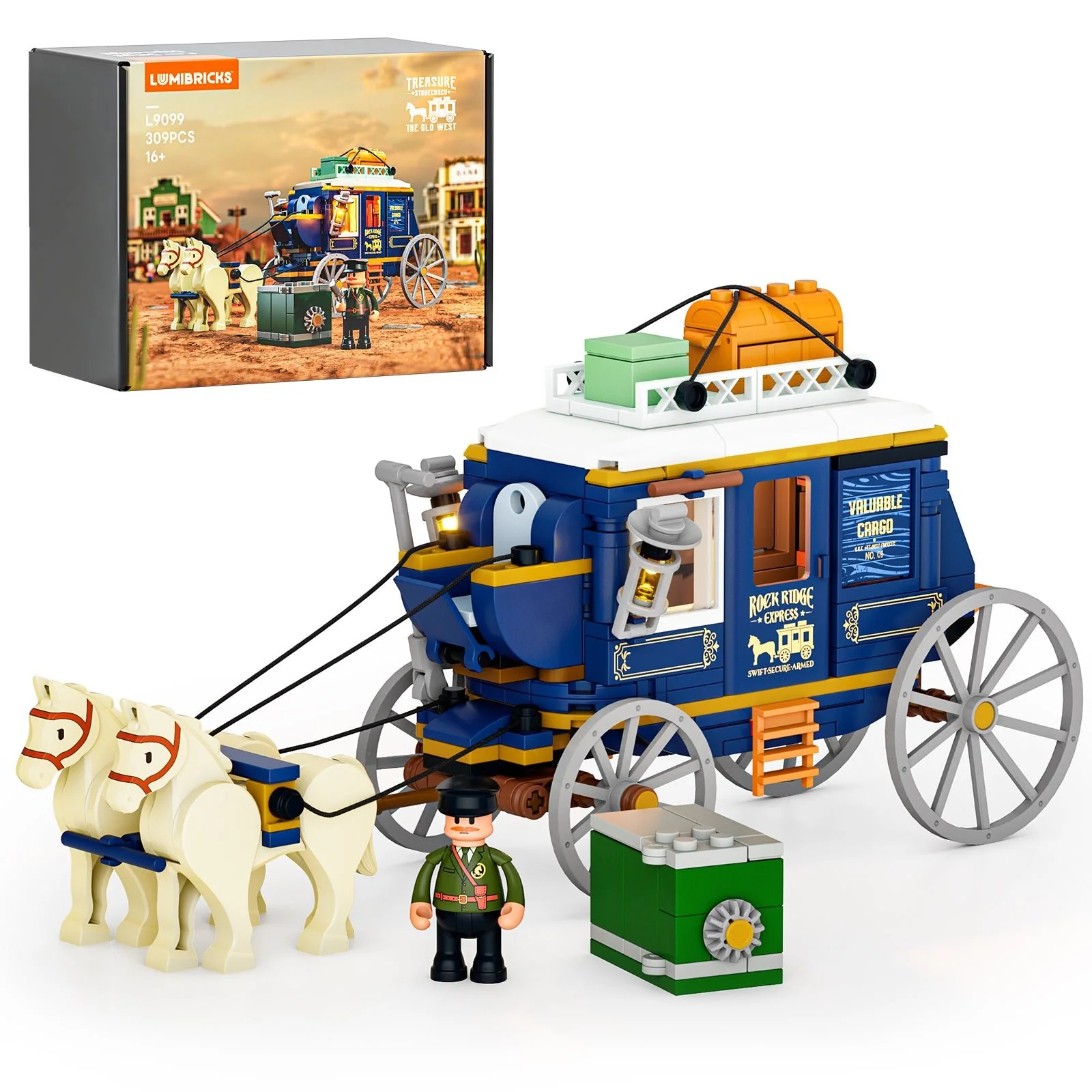 Treasure Stagecoach L9099 Western Vault Wagon with Three Light Effects