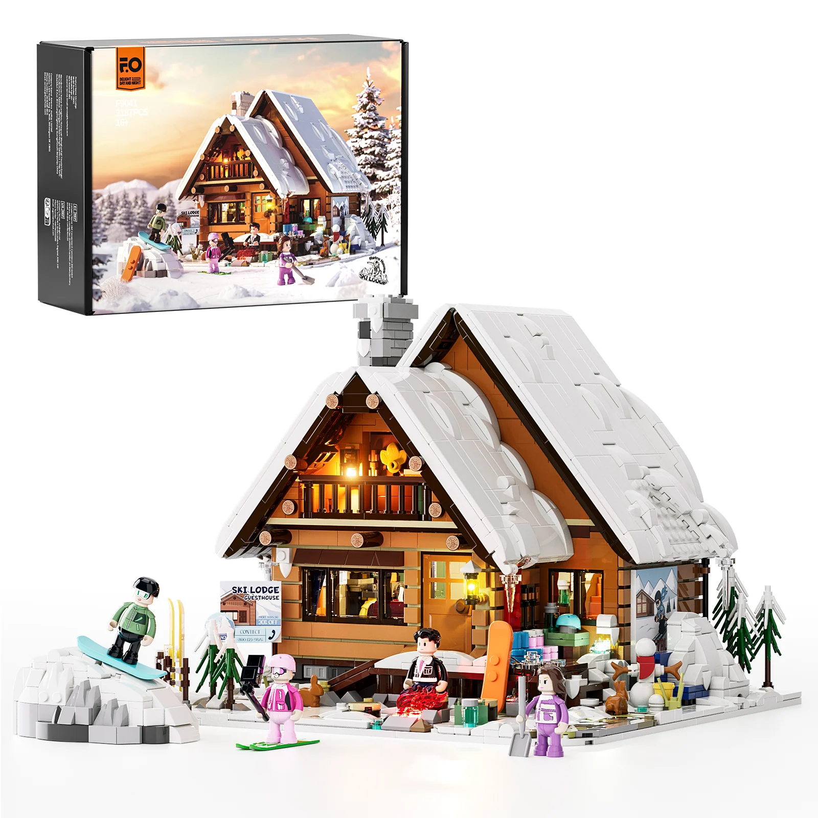 Ski Lodge 2187-Piece Winter Retreat Building Set with Lighting Kit