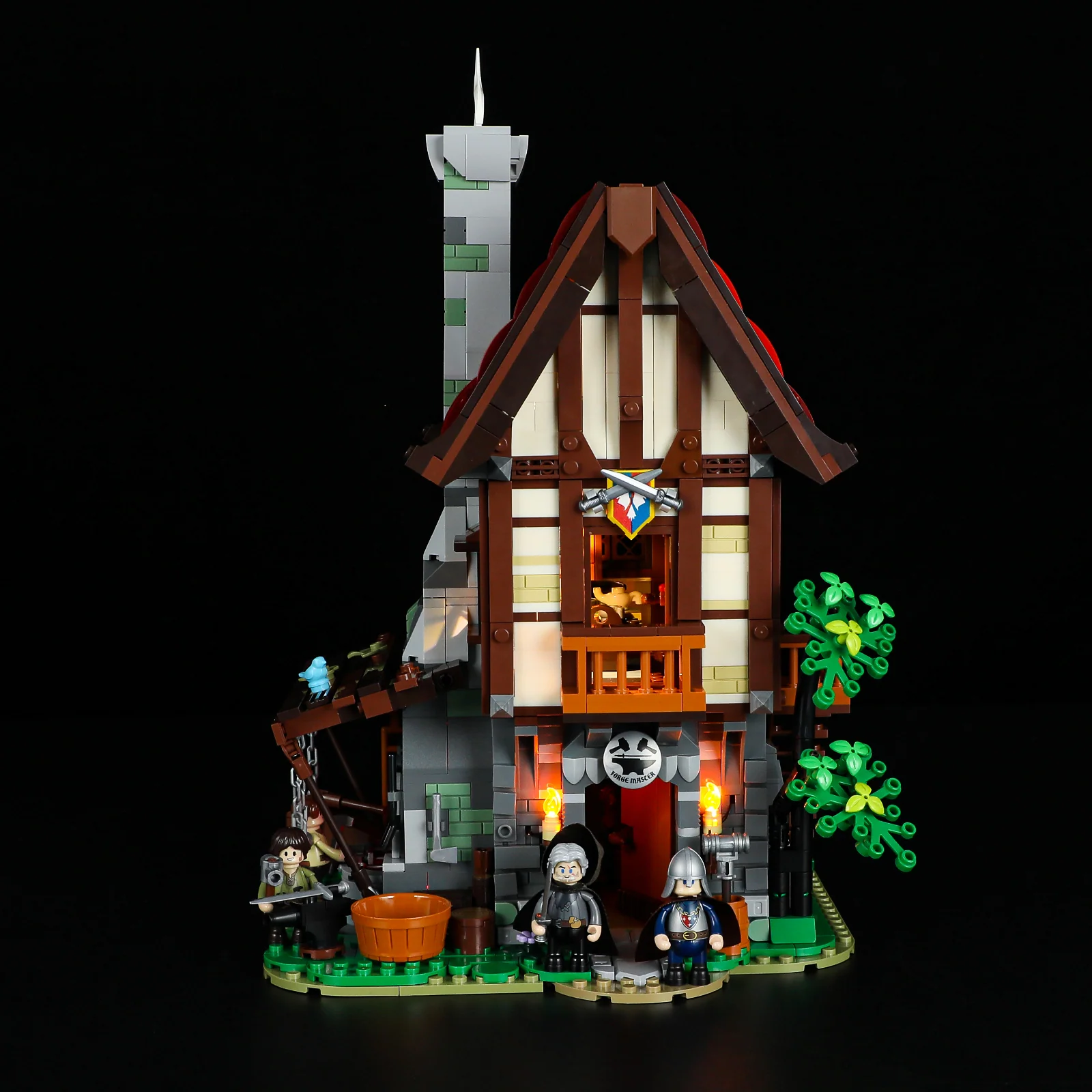 Forge House 1595-Piece Medieval Workshop Building Set with Lights