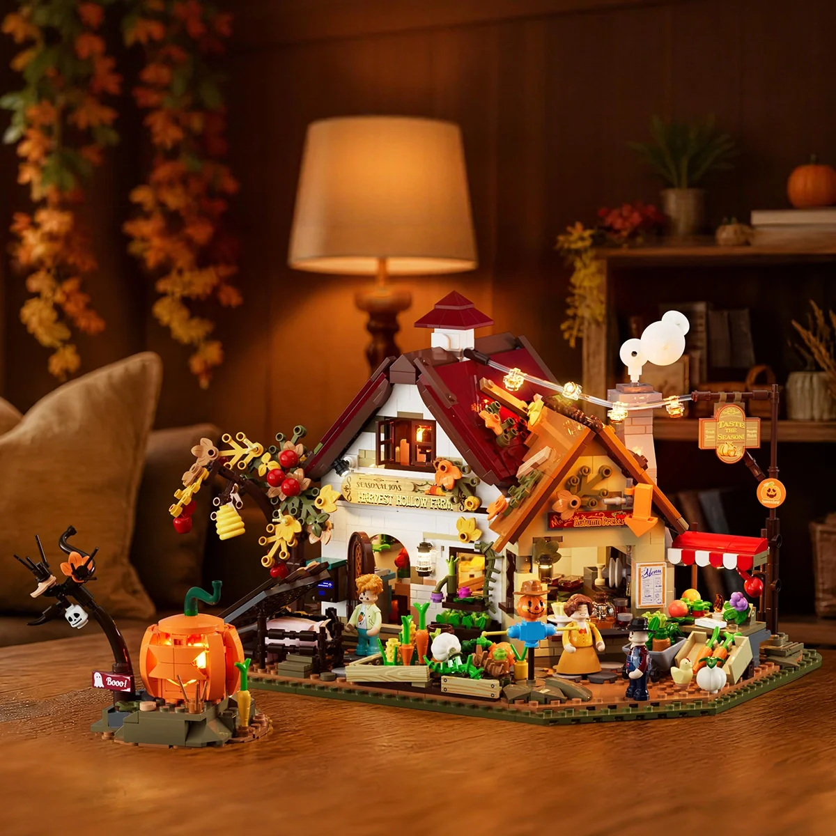 Autumn Farmhouse Halloween Building Set with 12 LED Lights