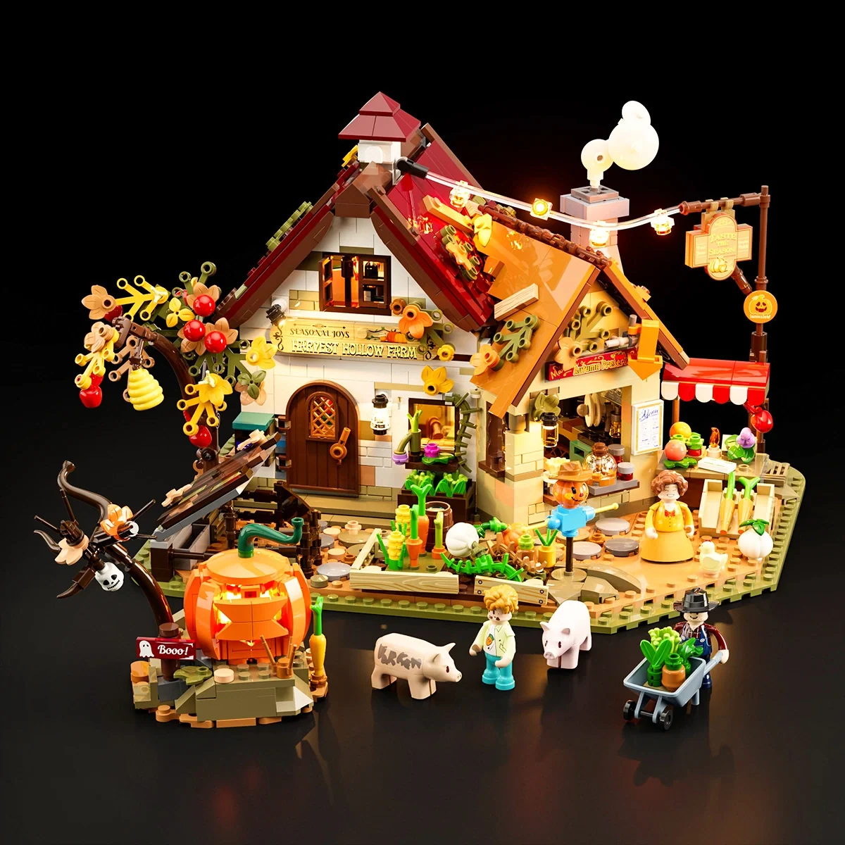 Autumn Farmhouse Halloween Building Set with 12 LED Lights