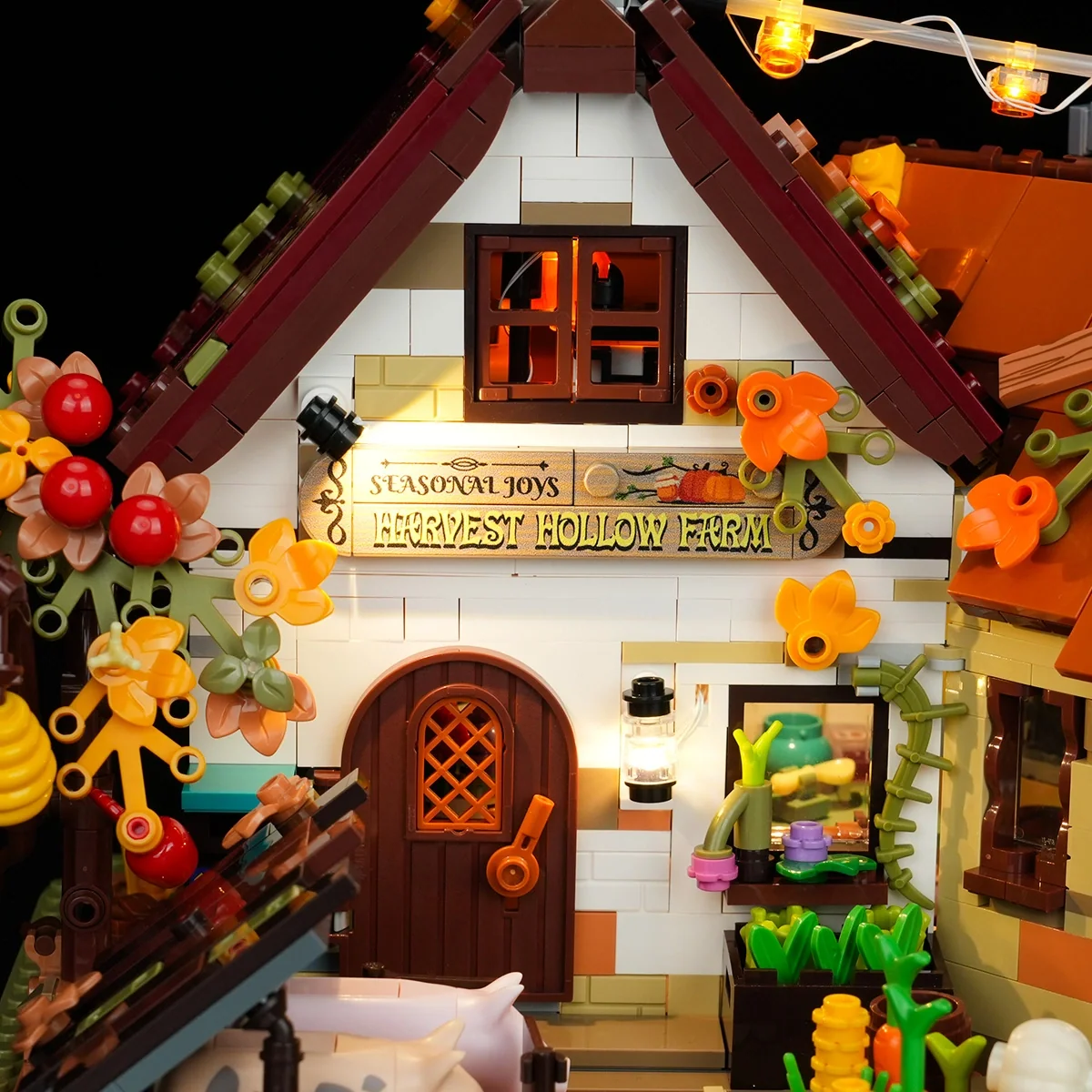 Autumn Farmhouse Halloween Building Set with 12 LED Lights