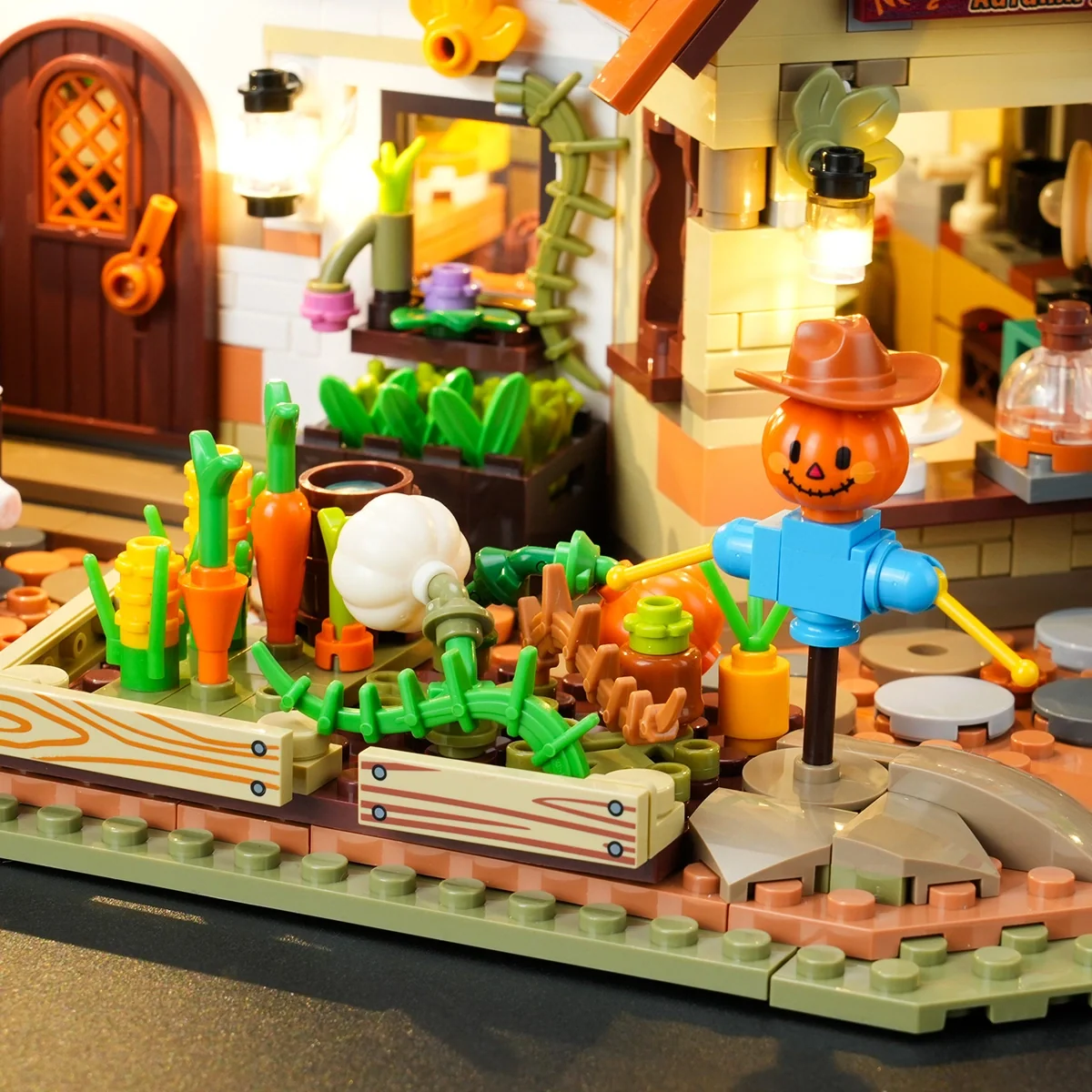 Autumn Farmhouse Halloween Building Set with 12 LED Lights