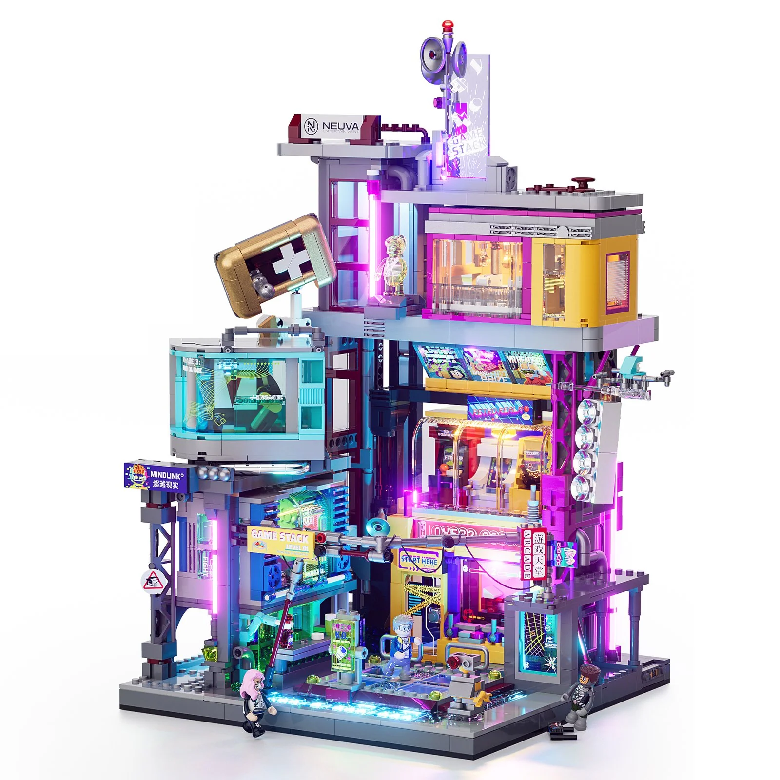Game Stack L9095 Cyberpunk Entertainment District Building Set with Neon Lights