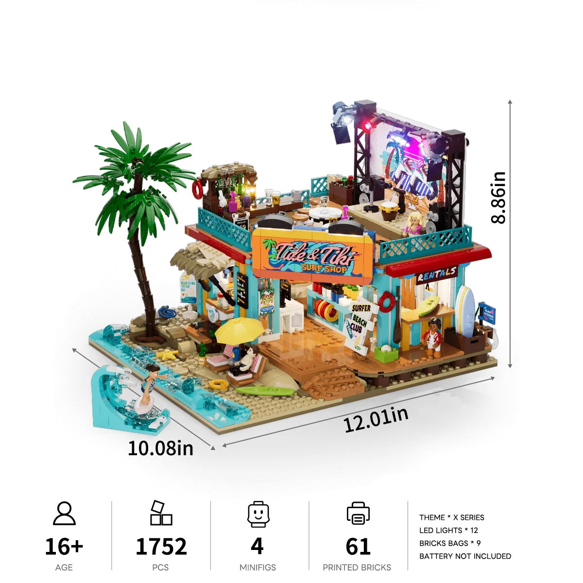 Lumibricks Surf Shop Beach Building Set with Stage and Lights