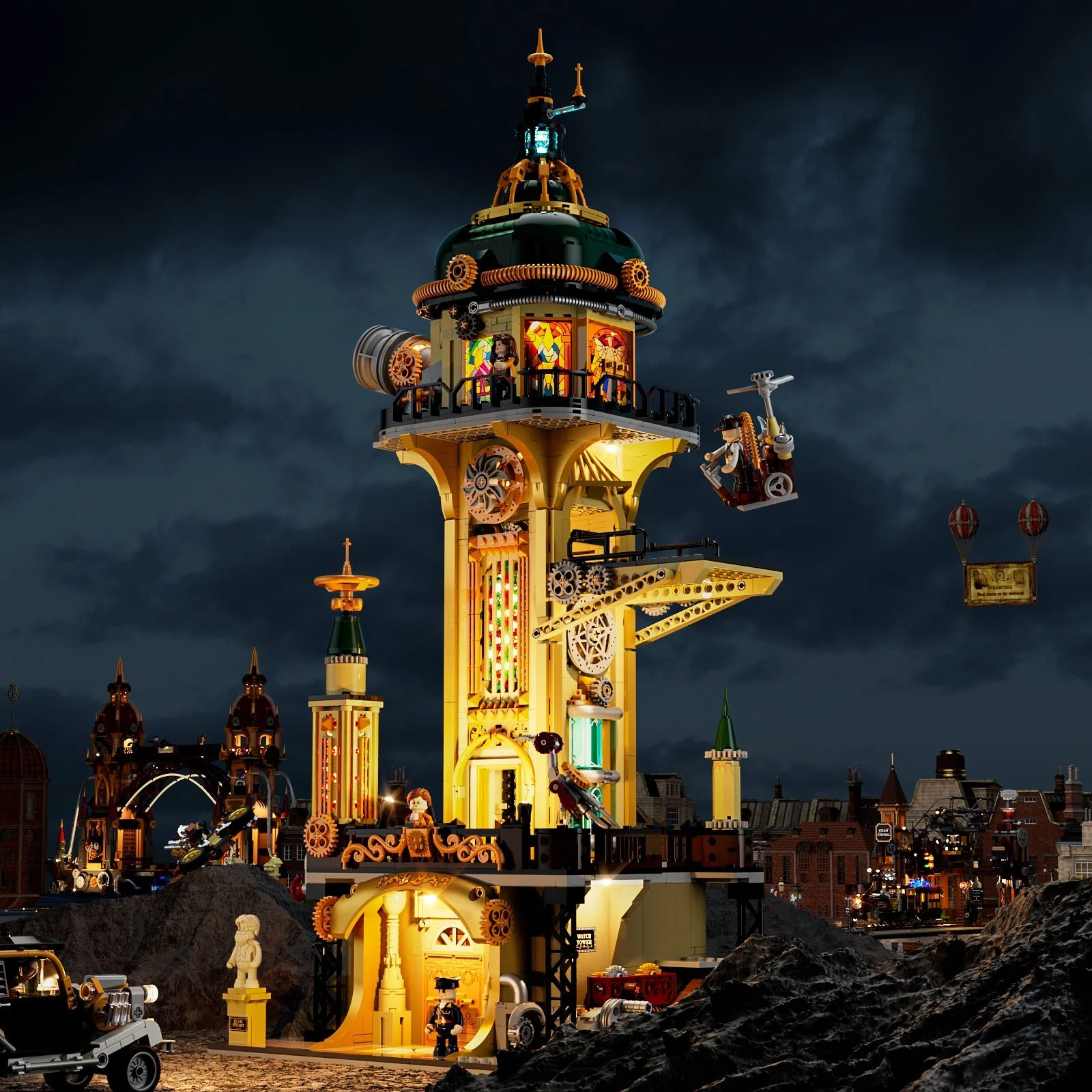 Steampunk Watch Tower Building Set with 19 LED Lights
