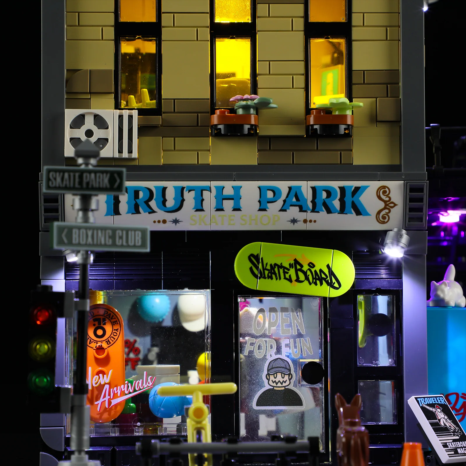 Skate Shop Street Scene Building Set with Graffiti and Lights