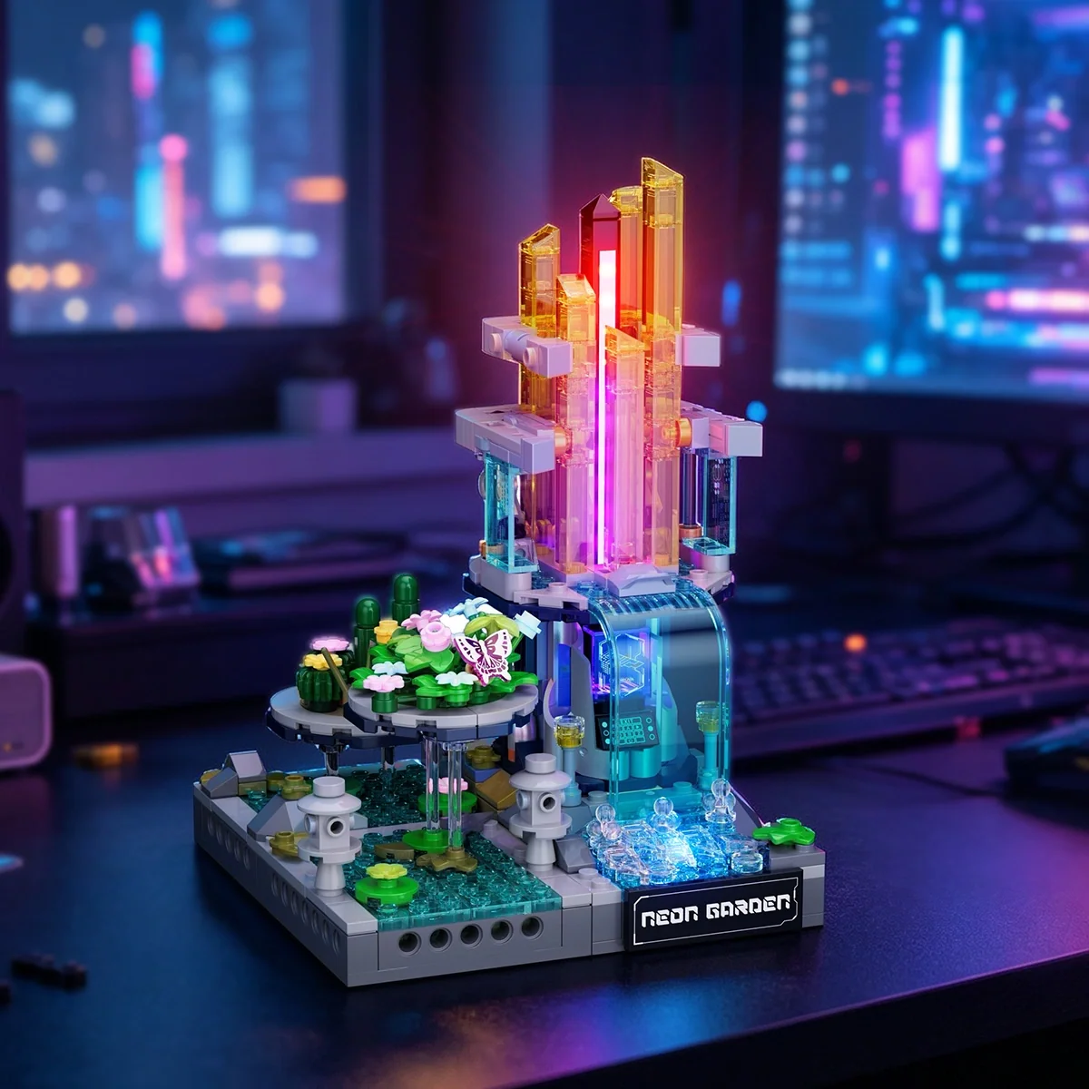 Neon Garden Cyberpunk Building Set with Sound-Reactive RGB Lights