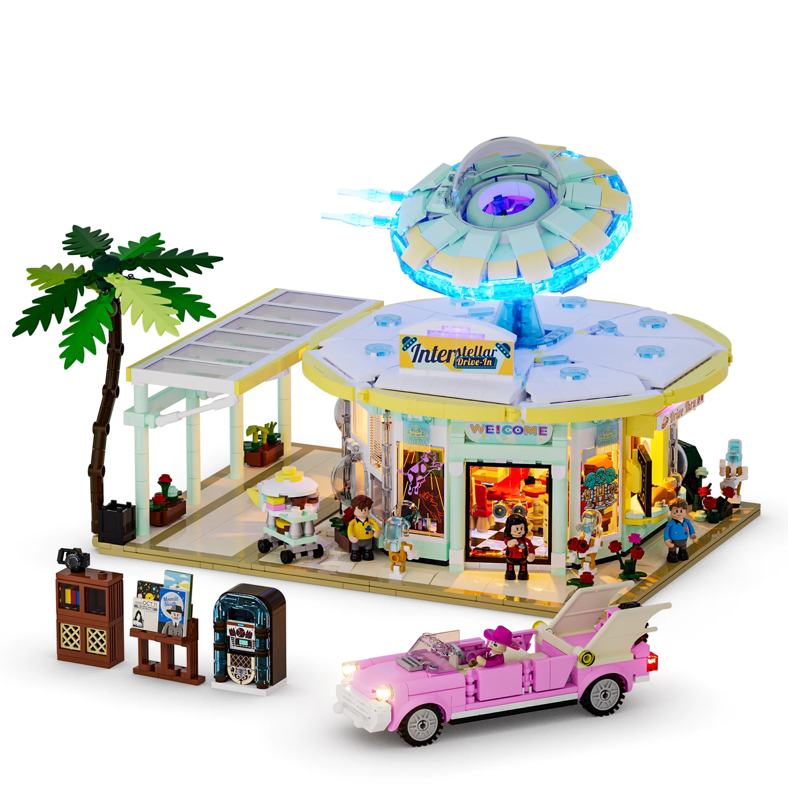 Interstellar Drive-In LED Building Set with Flying Saucer Diner