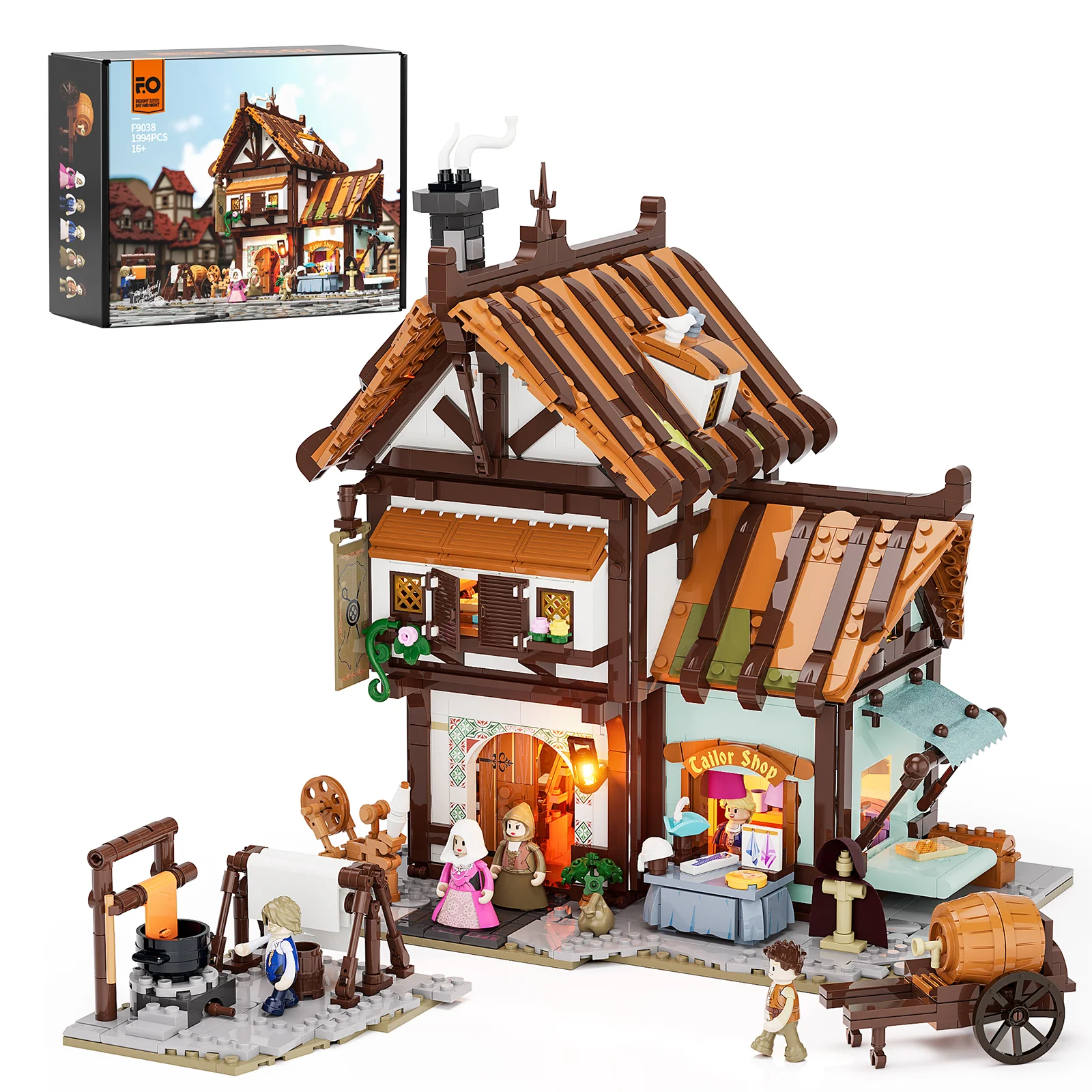 Medieval Tailor Shop Lighted Three-Floor Building Set