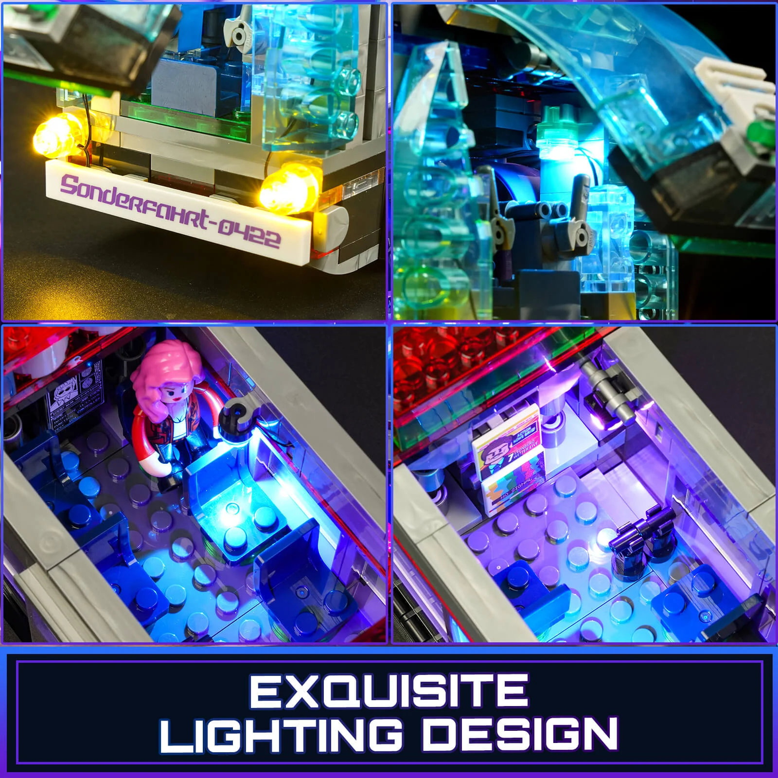 Future Bus Cyberpunk Building Set with Neon Lights