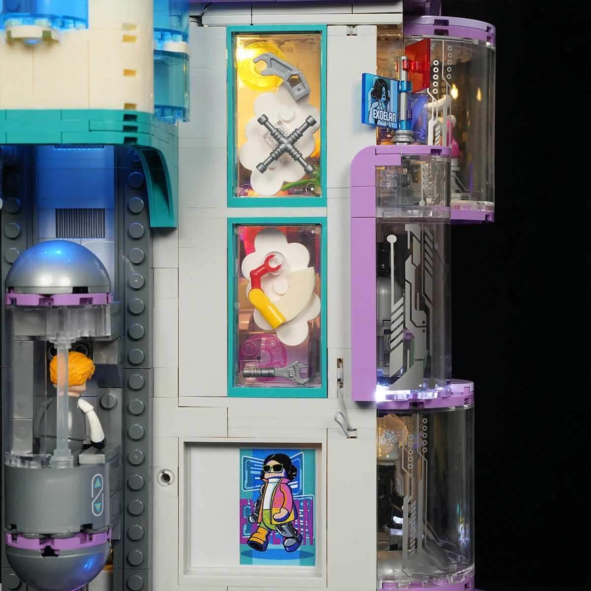 Cyber Couture Galleria Cyberpunk Lighted Building Set with Rooftop Runway
