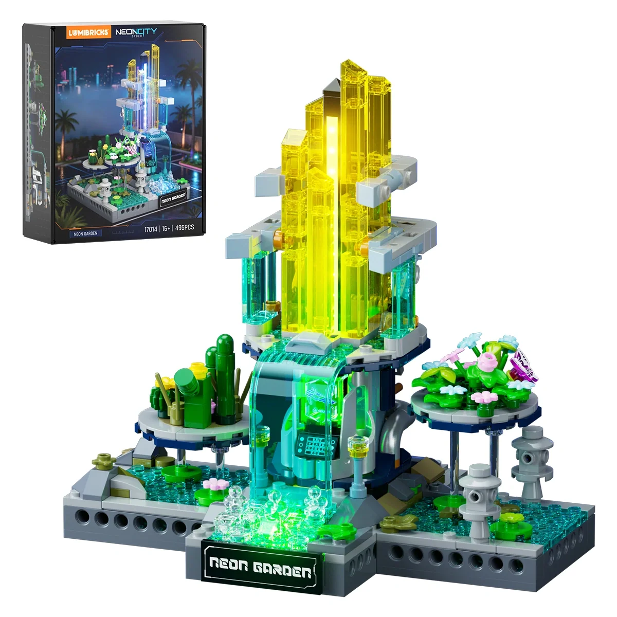 Neon Garden Cyberpunk Building Set with Sound-Reactive RGB Lights
