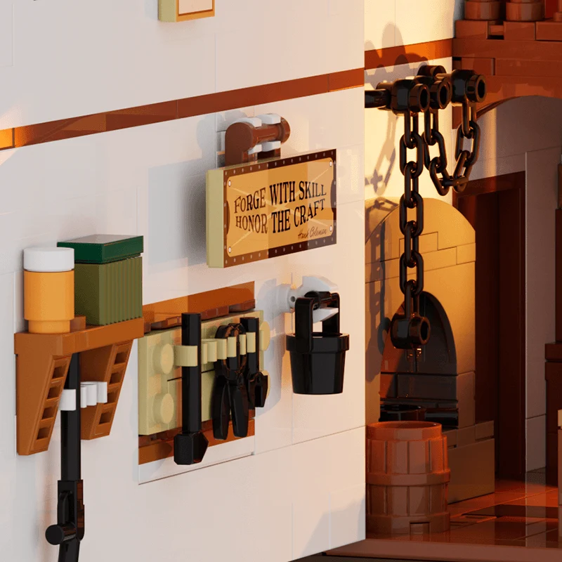 Old West Blacksmith Workshop Building Set with Forge Fire Lighting