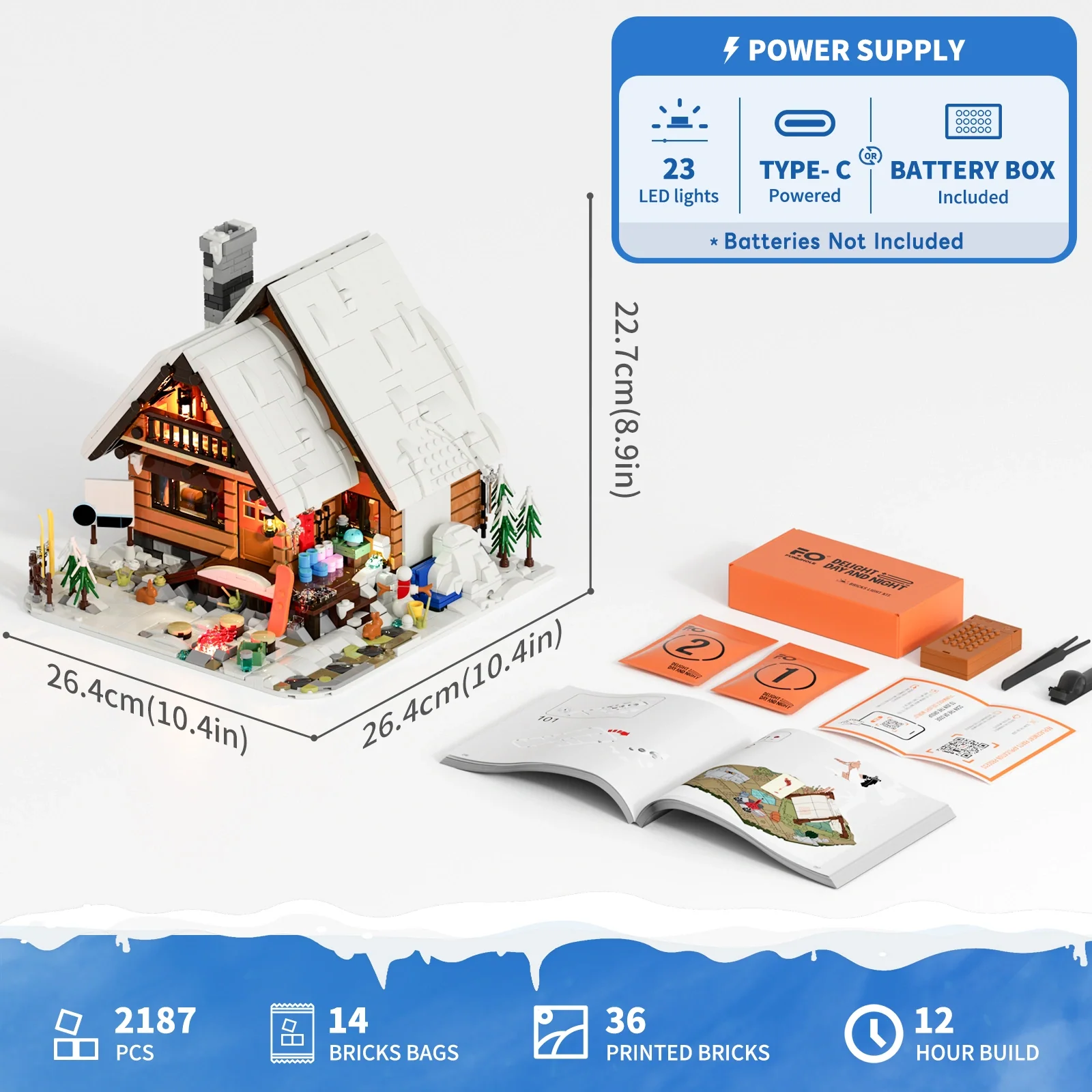 Ski Lodge 2187-Piece Winter Retreat Building Set with Lighting Kit
