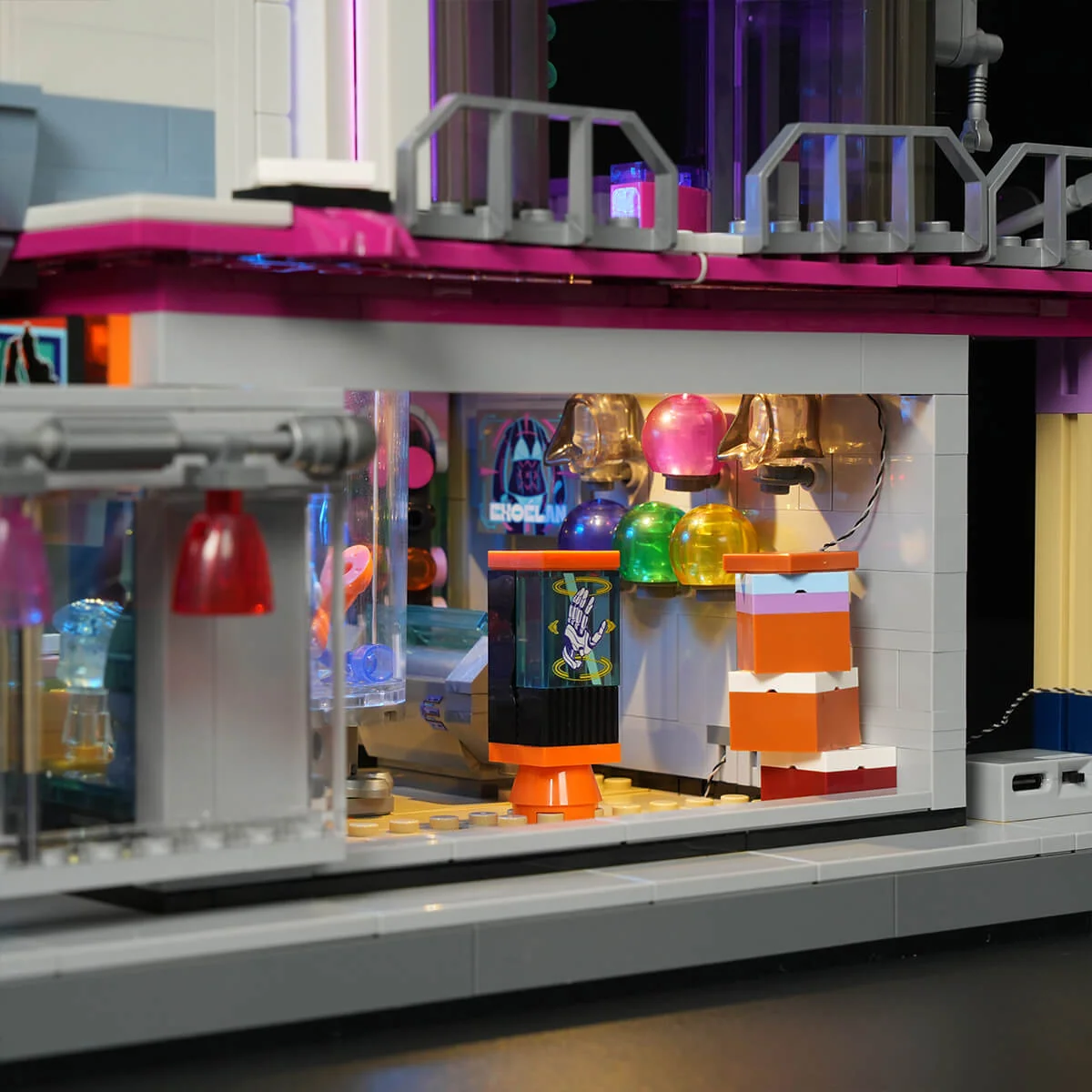 Cyber Couture Galleria Cyberpunk Lighted Building Set with Rooftop Runway