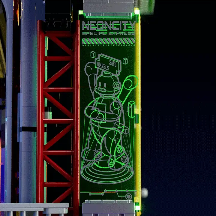 Floating Train Station Cyberpunk Building Set with LED Lights
