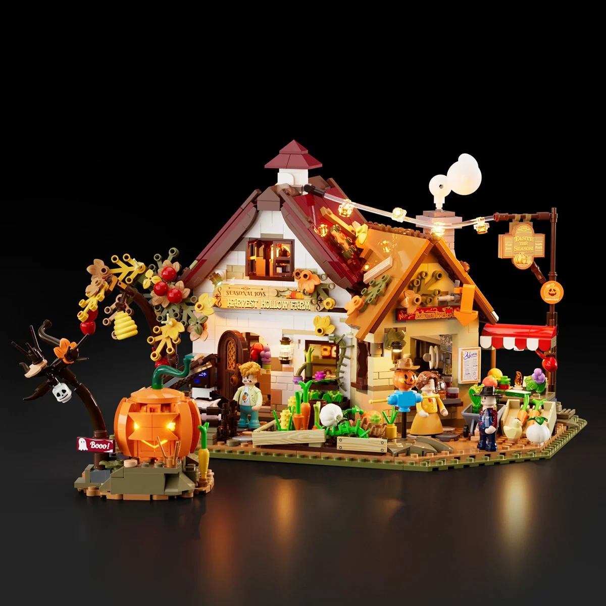 Autumn Farmhouse Halloween Building Set with 12 LED Lights