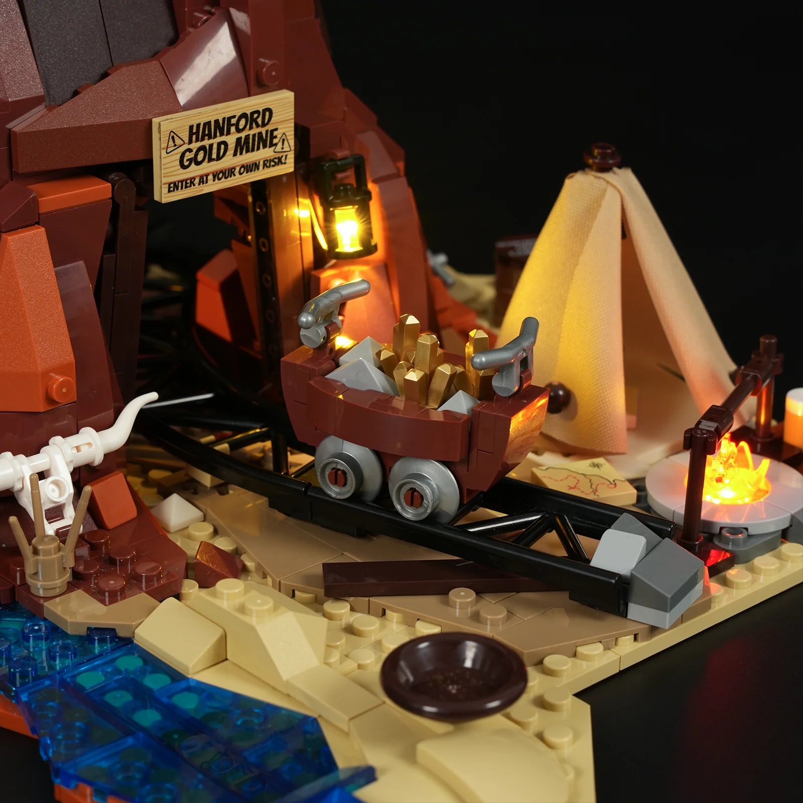 Old West Gold Mine Building Set with Camp Lighting