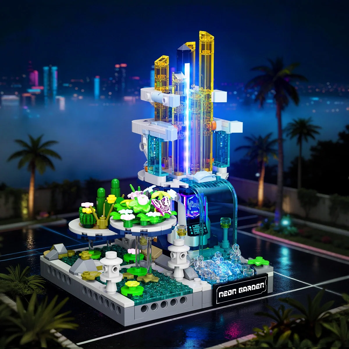 Neon Garden Cyberpunk Building Set with Sound-Reactive RGB Lights