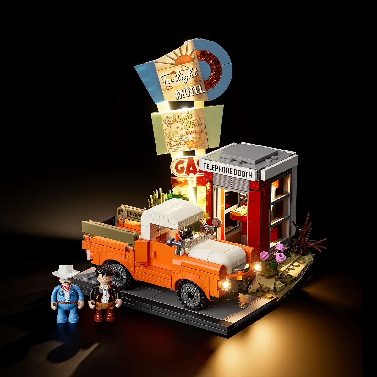 Sunset Stopover L9082 Retro American Highway Building Set with LED Lights