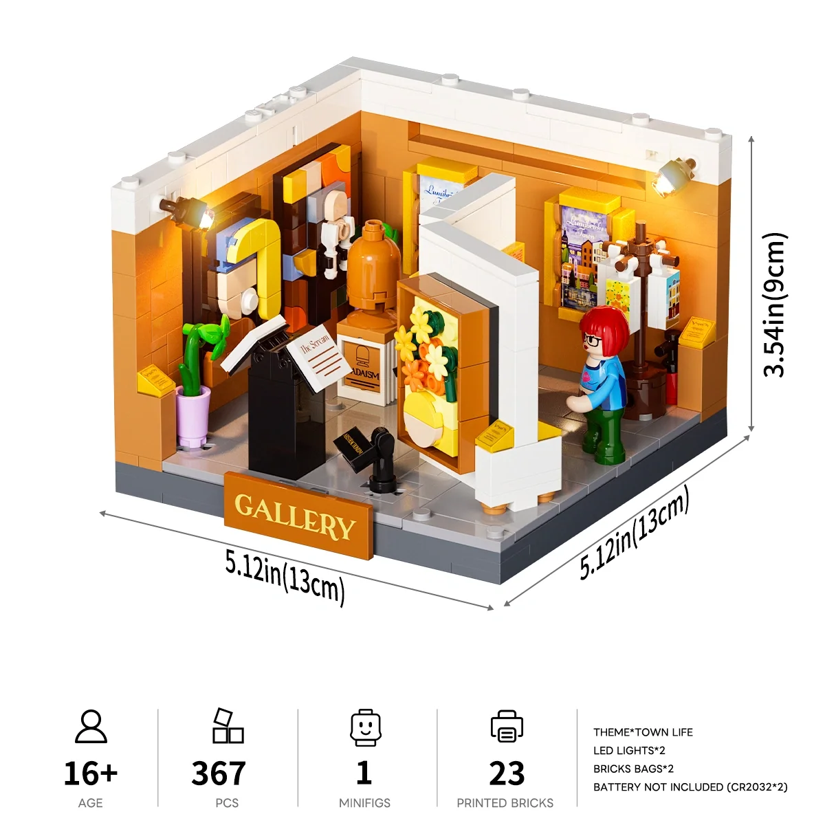 Brick Art Gallery Box 16 x 16 Museum Building Set with Lights