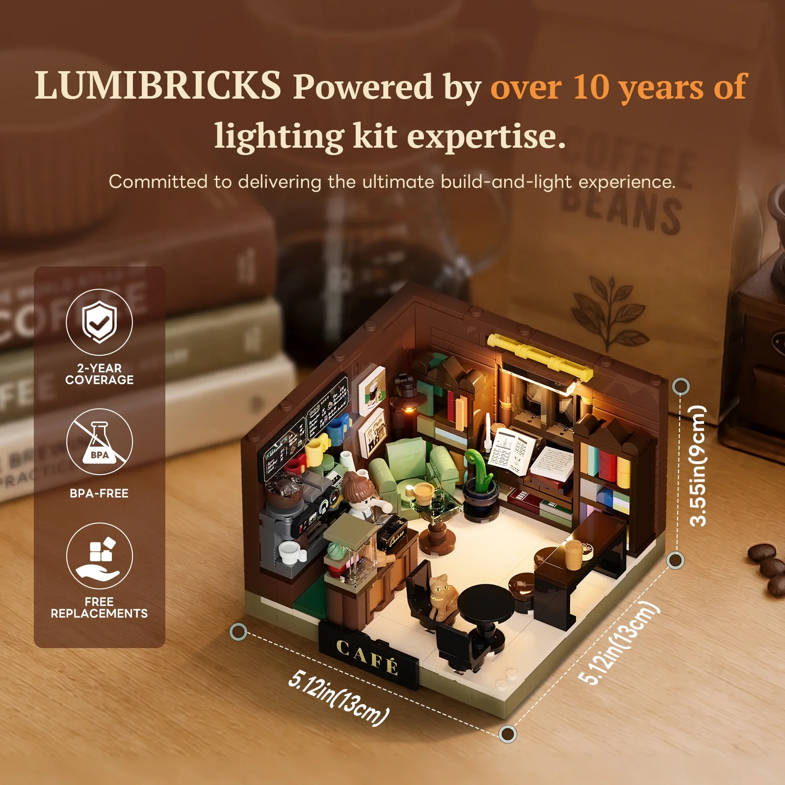 Book-Cafe Box Miniature Brick Set for Desks and Shelves