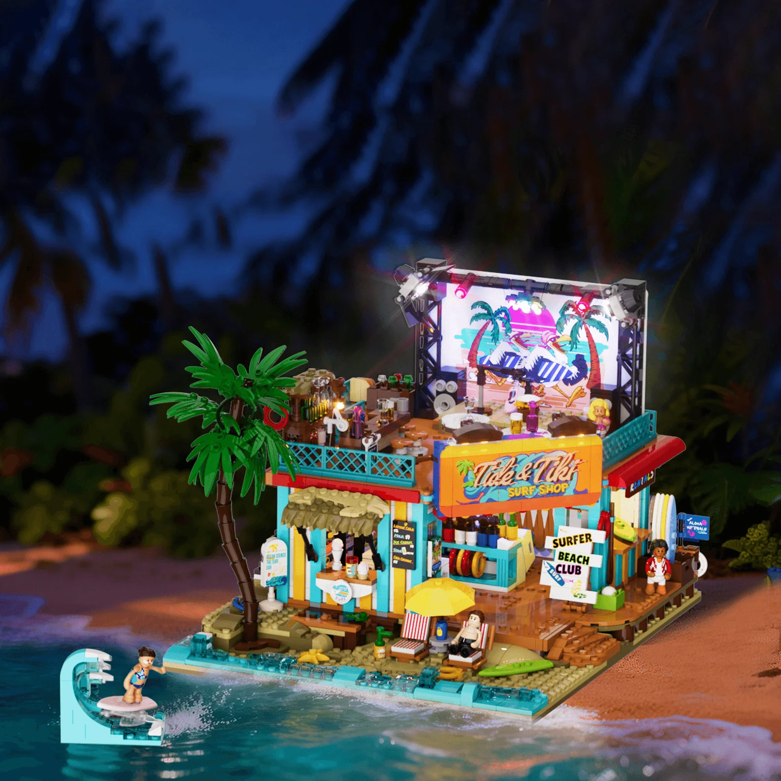 Lumibricks Surf Shop Beach Building Set with Stage and Lights