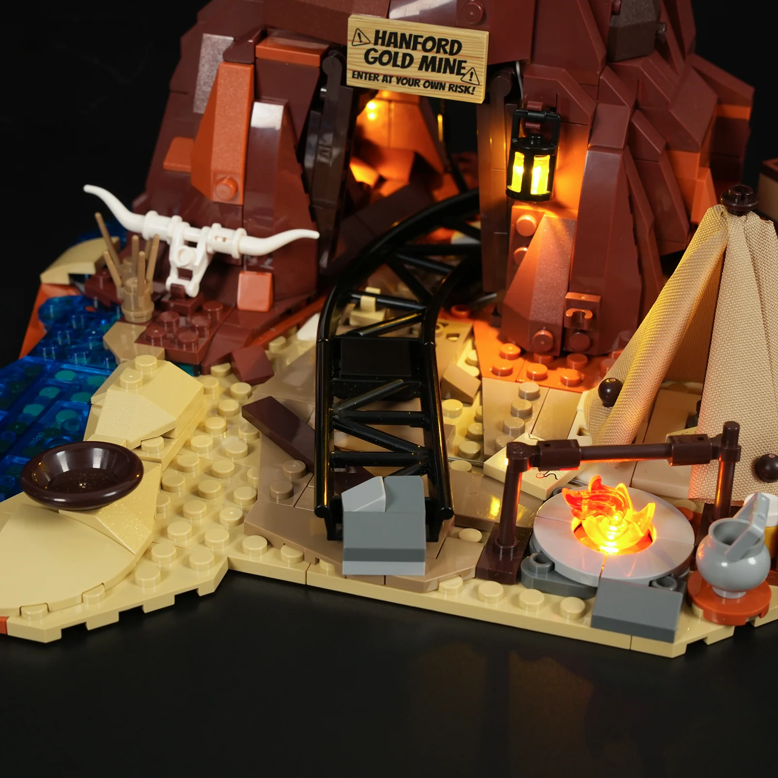 Old West Gold Mine Building Set with Camp Lighting