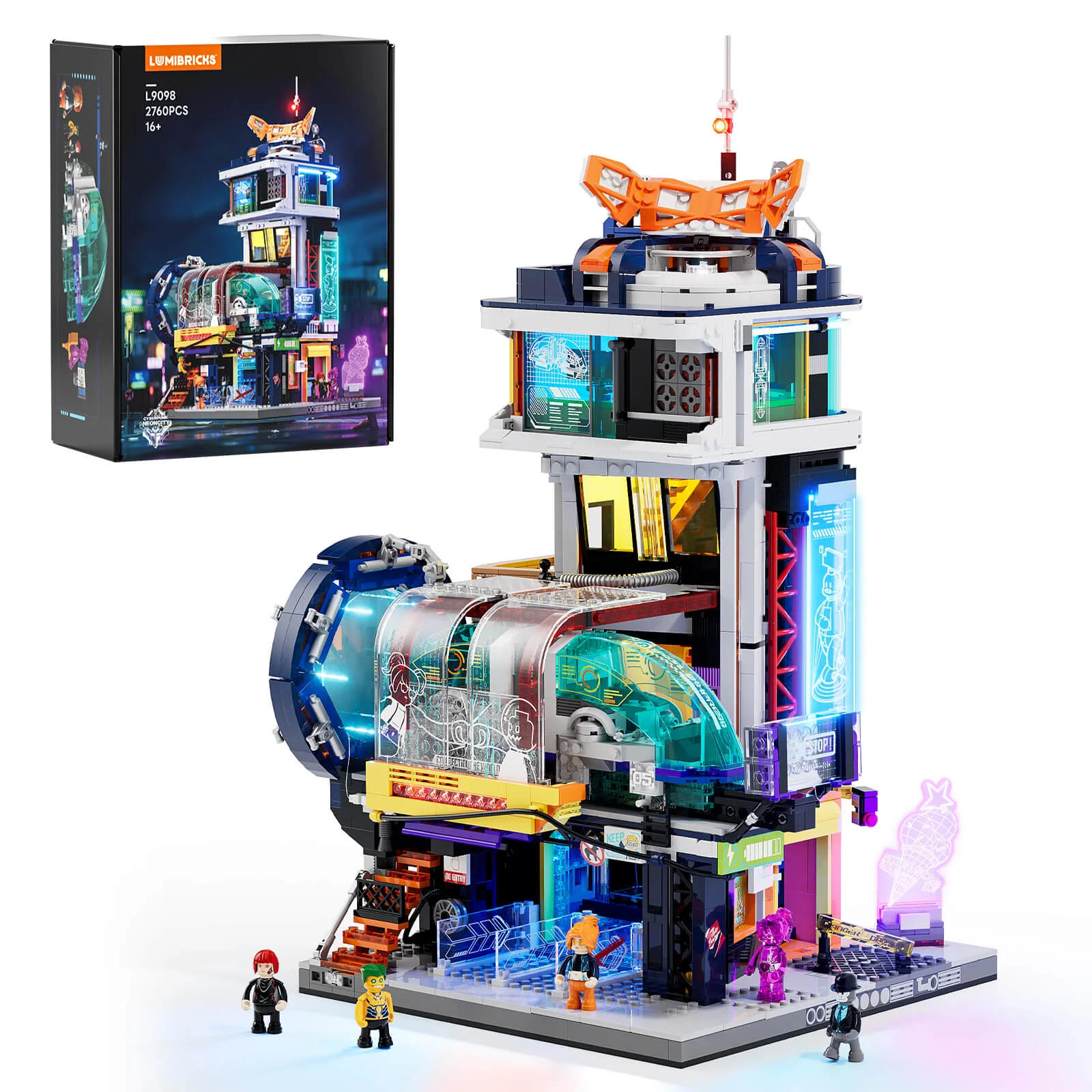 Floating Train Station Cyberpunk Building Set with LED Lights