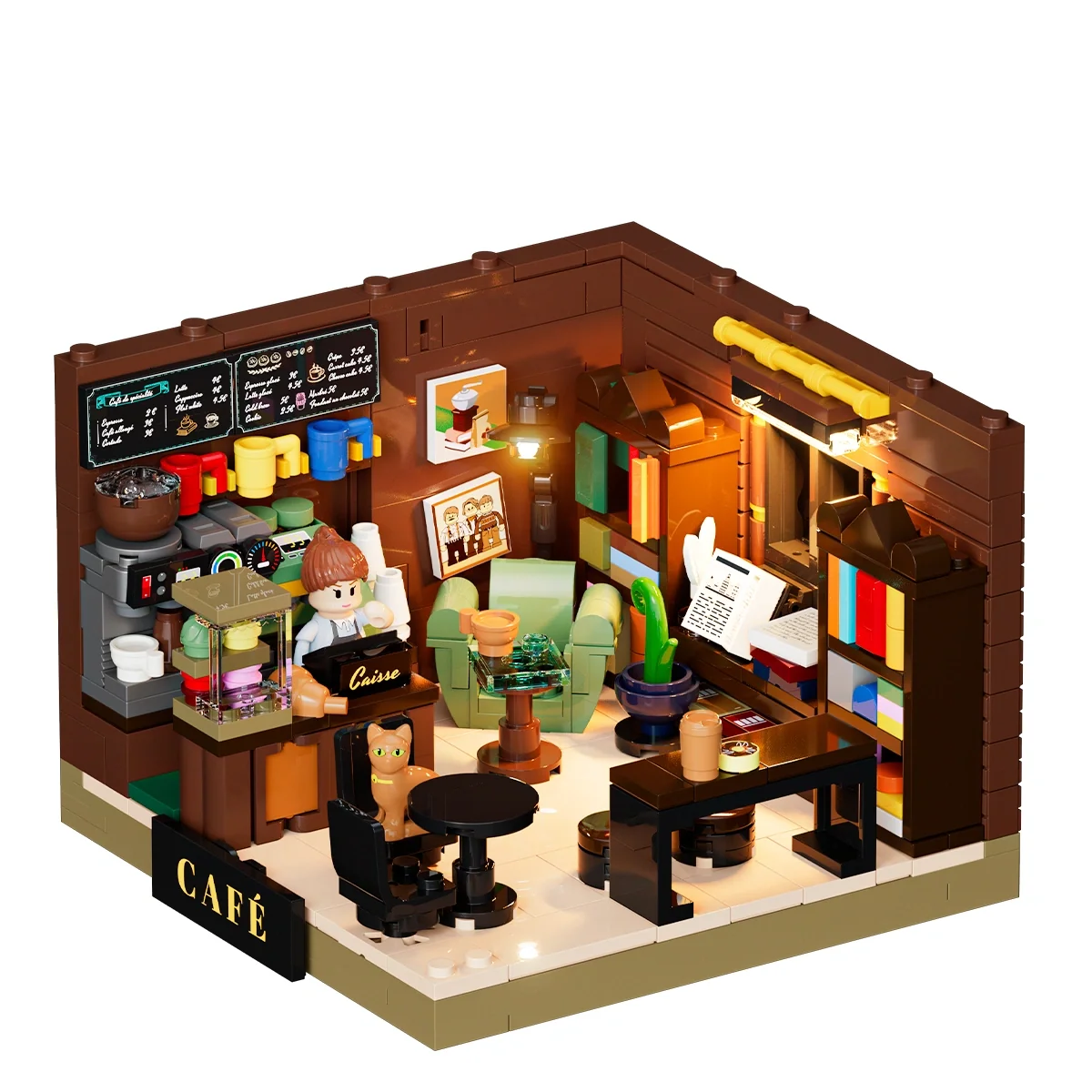 Book-Cafe Box Miniature Brick Set for Desks and Shelves