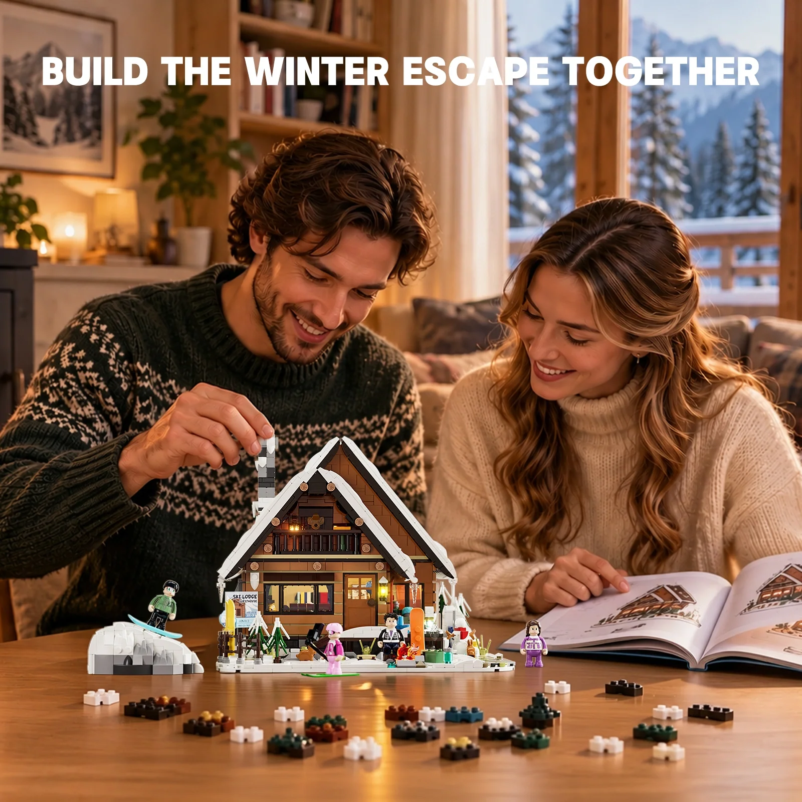 Ski Lodge 2187-Piece Winter Retreat Building Set with Lighting Kit