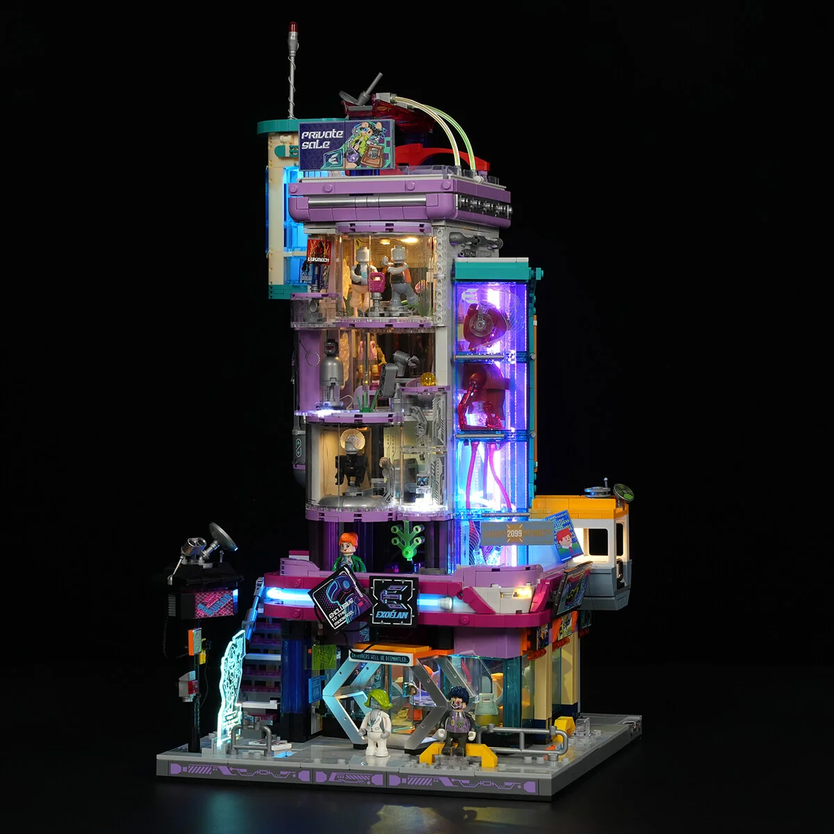 Cyber Couture Galleria Cyberpunk Lighted Building Set with Rooftop Runway