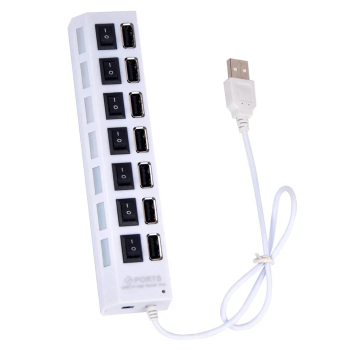 7 Ports USB Hub 2.0 USB Splitter in White