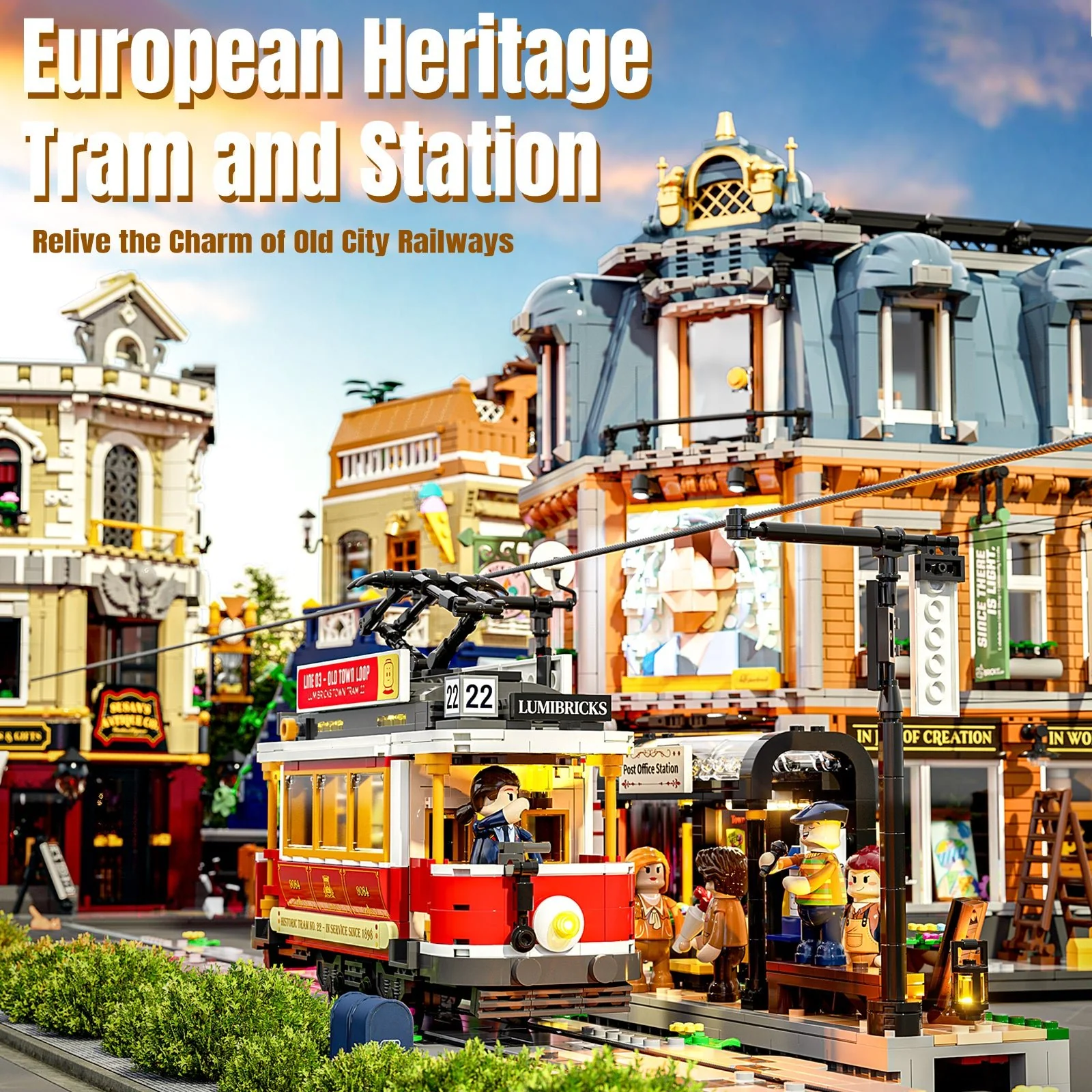 Heritage Tram and Station Building Set with Nine Lights