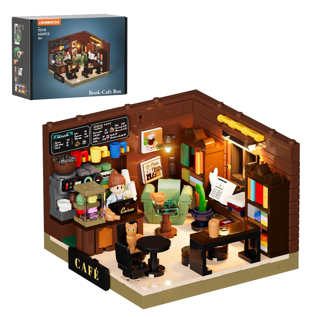 Book-Cafe Box Miniature Brick Set for Desks and Shelves