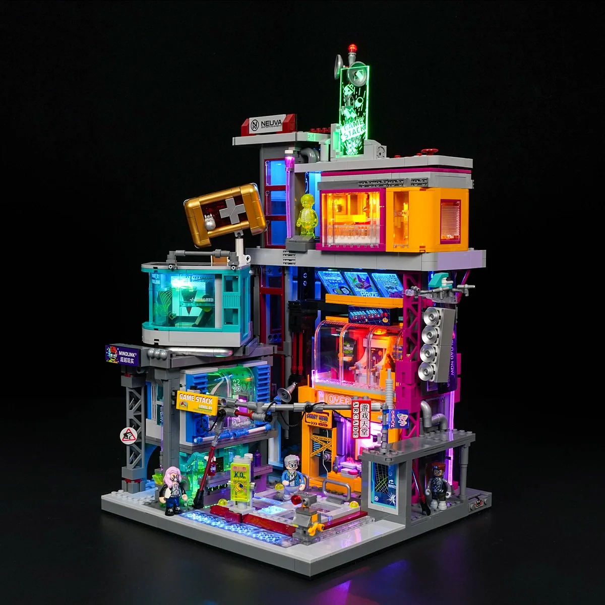 Game Stack L9095 Cyberpunk Entertainment District Building Set with Neon Lights