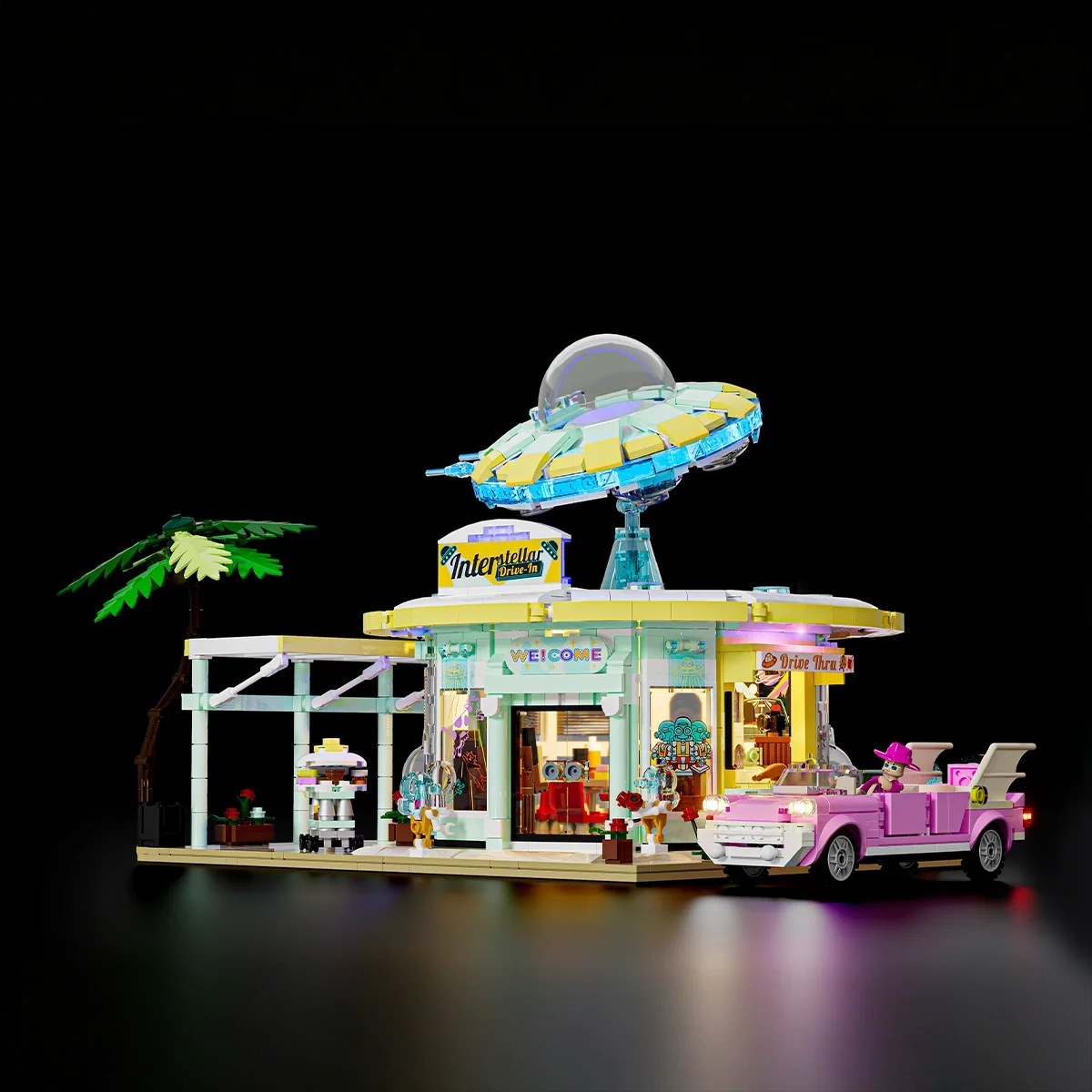 Interstellar Drive-In LED Building Set with Flying Saucer Diner