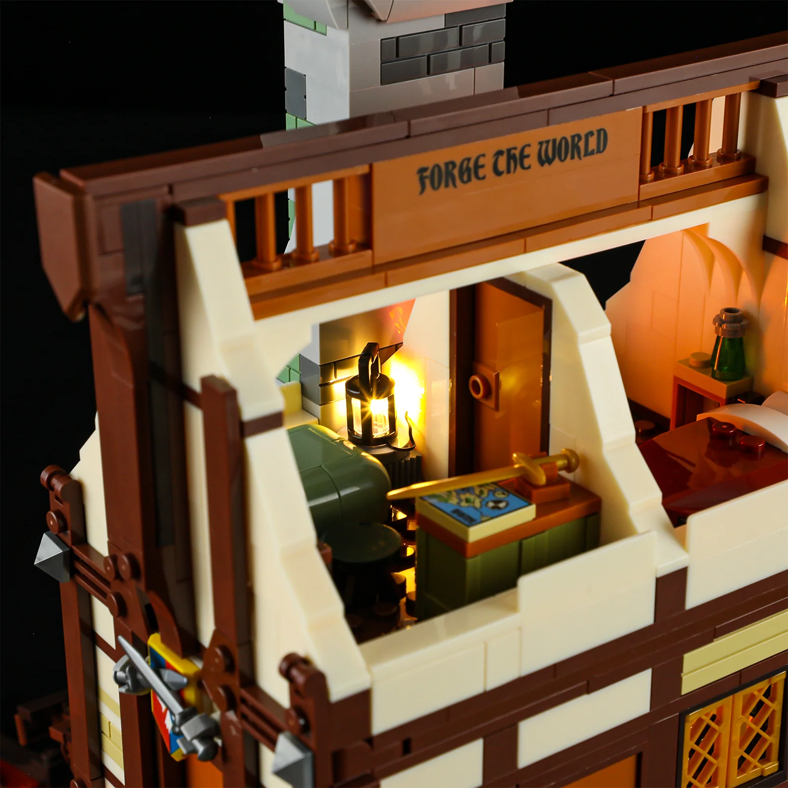 Forge House 1595-Piece Medieval Workshop Building Set with Lights